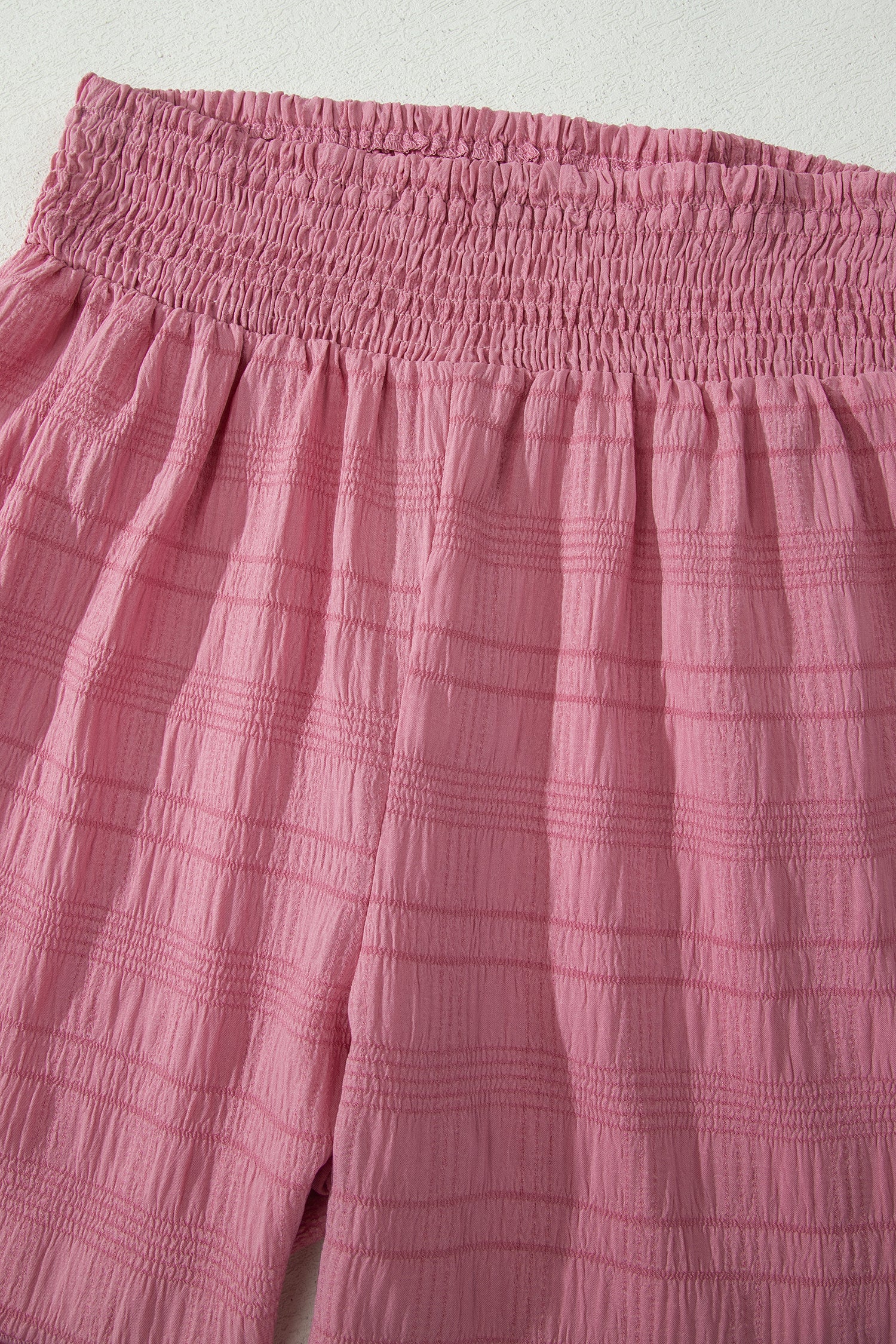 Peach Blossom Textured Square Neck Top and Shirred High Waist Shorts Set