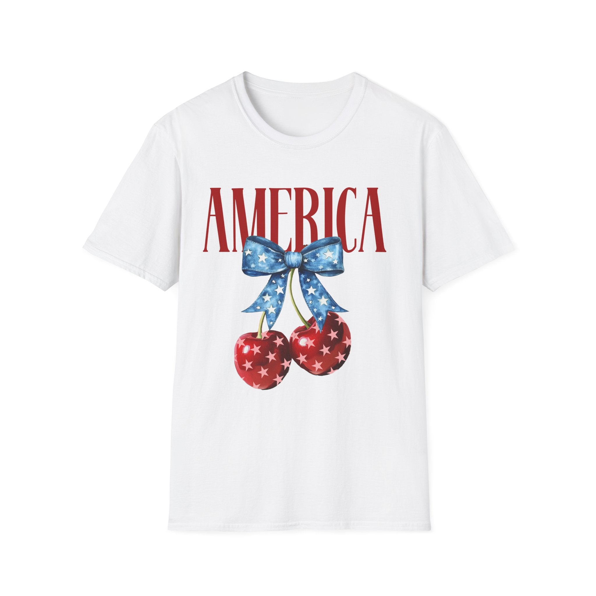 America Cherry T‑Shirt — Patriotic 4th of July Stars & Stripes Tee