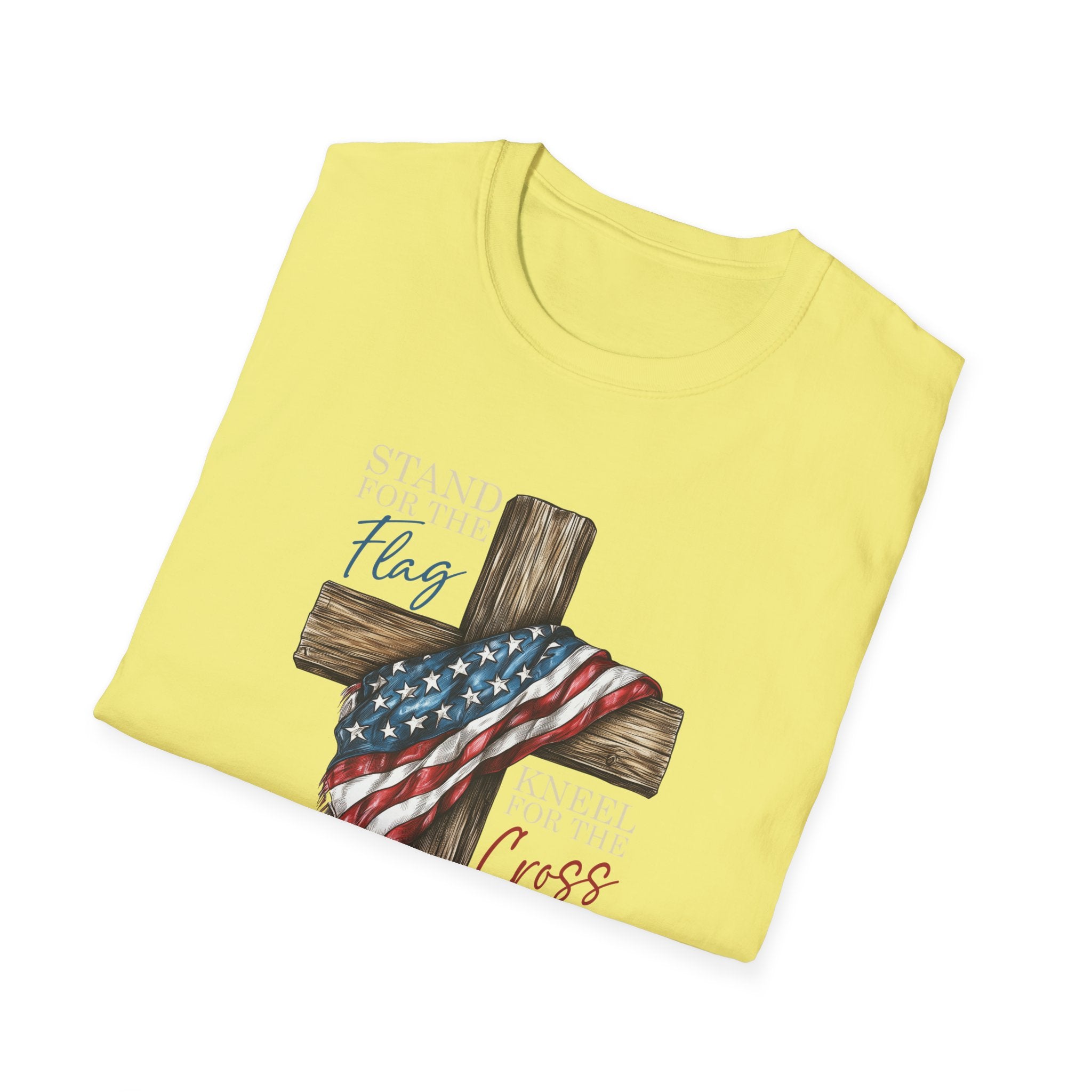 Flag & Cross T-Shirt — American Flag Draped Christian Cross Tee