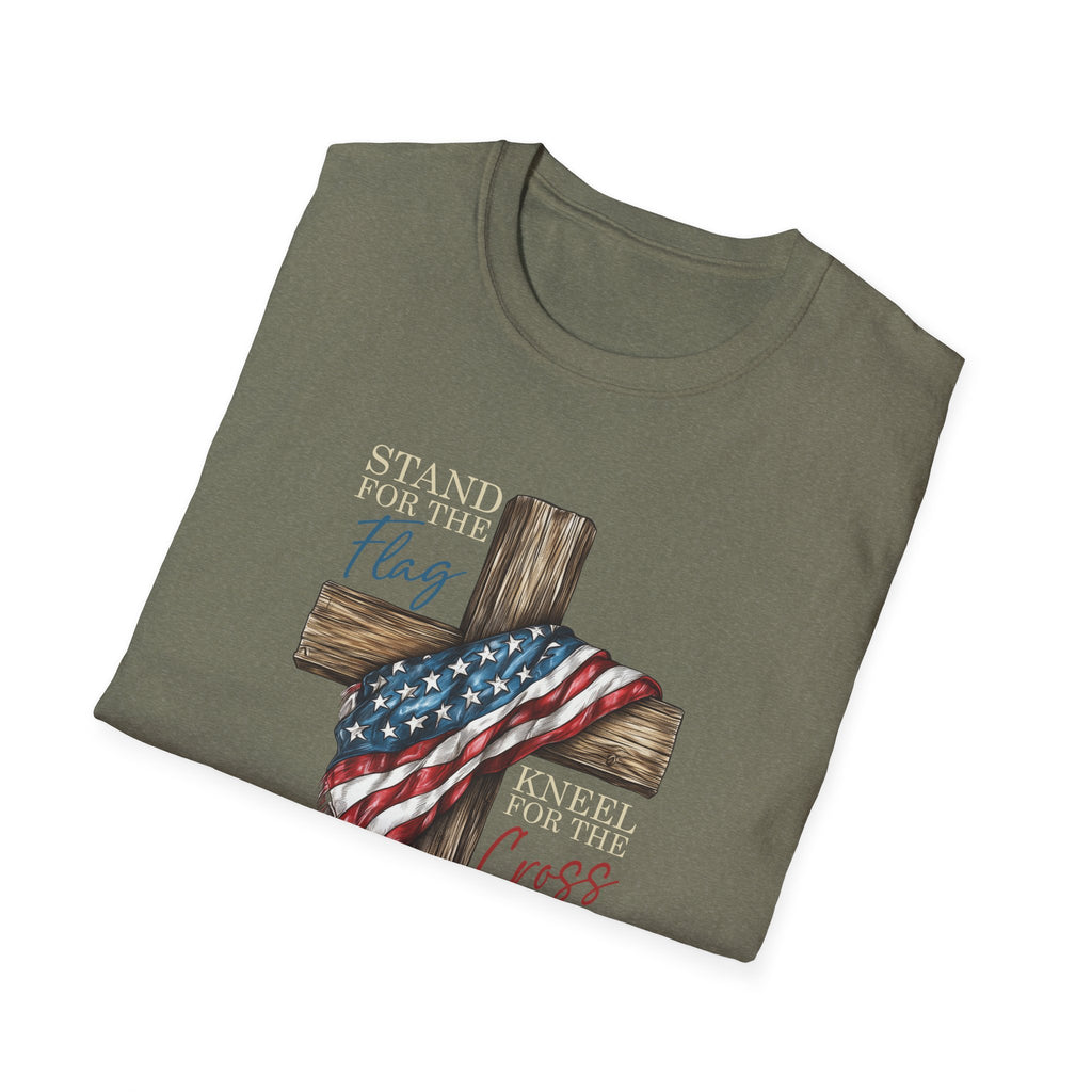 Flag & Cross T-Shirt — American Flag Draped Christian Cross Tee
