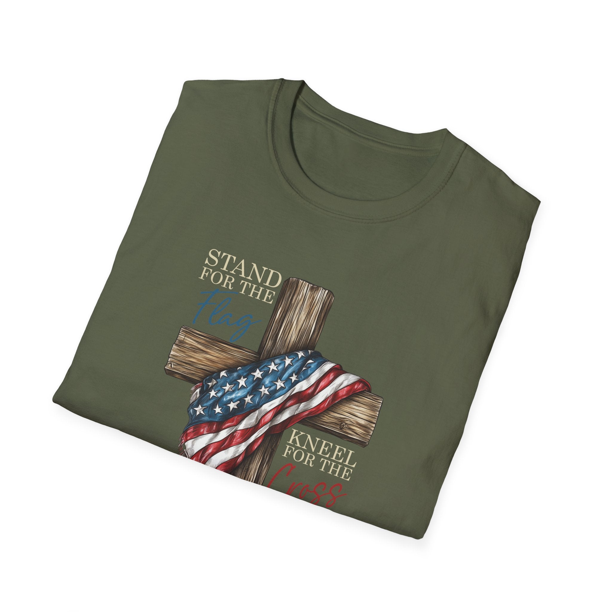 Flag & Cross T-Shirt — American Flag Draped Christian Cross Tee