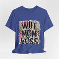 Wife Mom Boss T-Shirt – Leopard Print Floral Graphic Tee for Moms