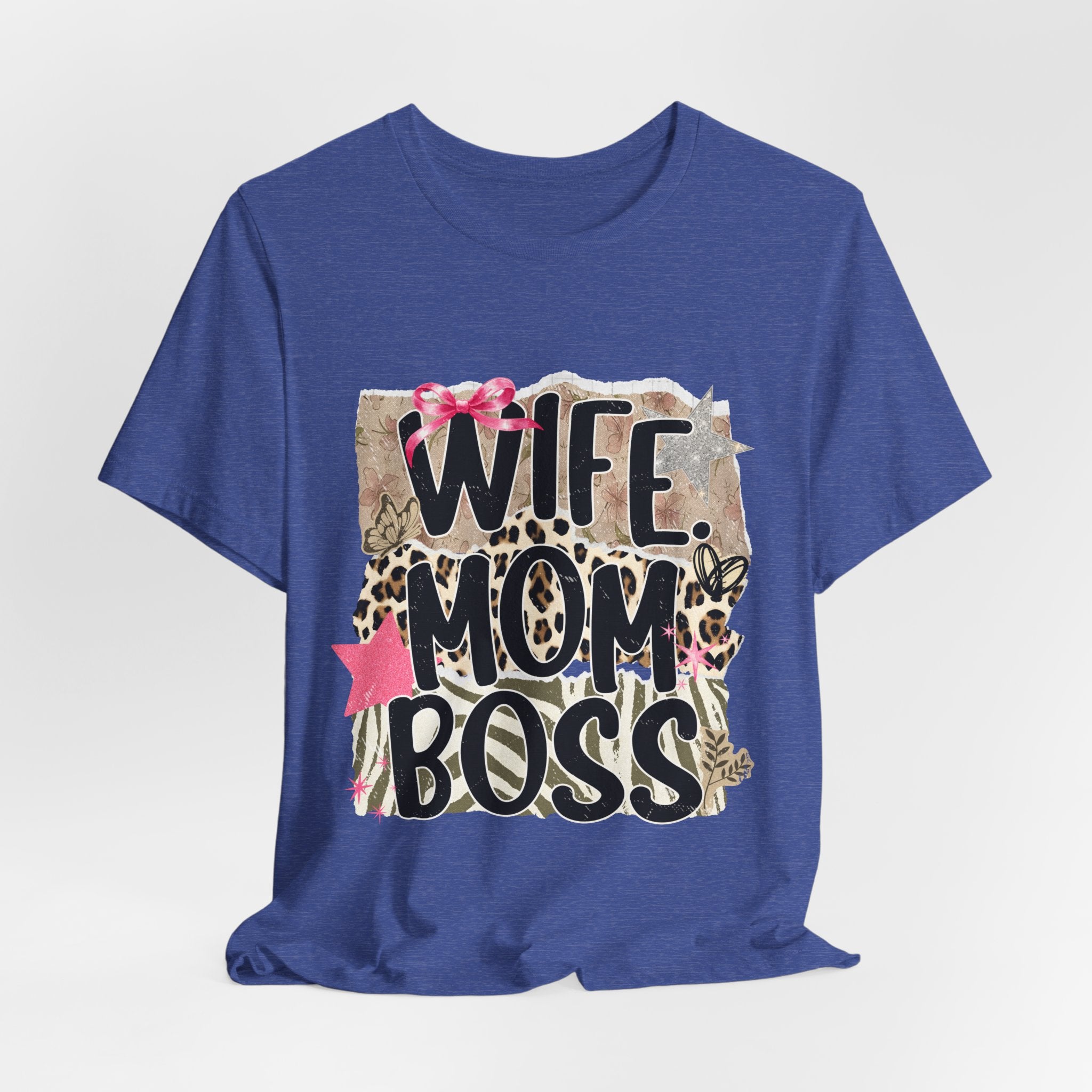 Wife Mom Boss T-Shirt – Leopard Print Floral Graphic Tee for Moms