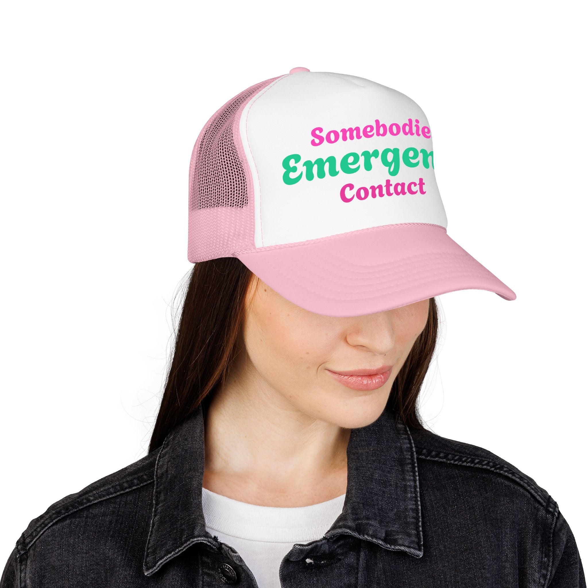 Trucker Hat — "Somebodies Emergency Contact" Retro Script Foam Cap