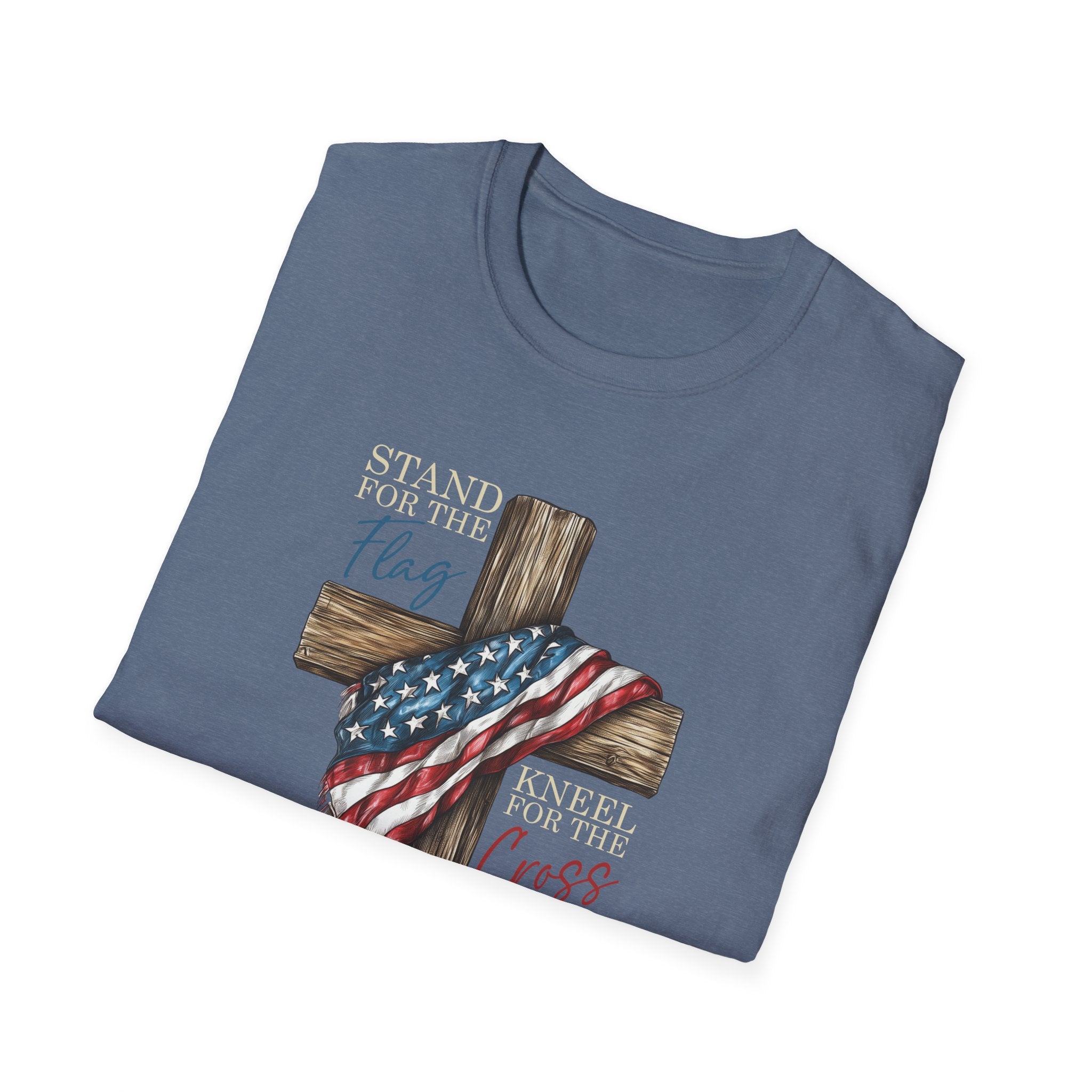 Flag & Cross T-Shirt — American Flag Draped Christian Cross Tee
