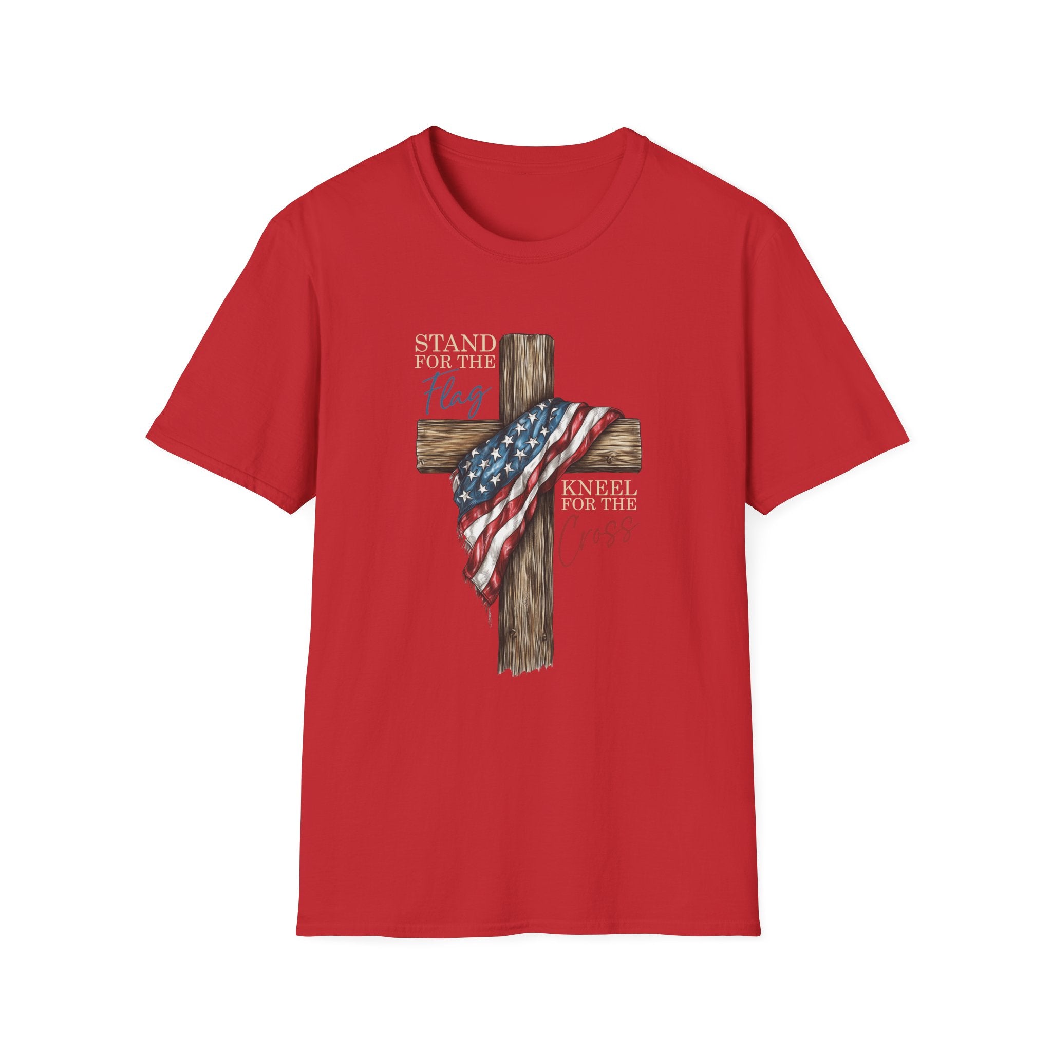 Flag & Cross T-Shirt — American Flag Draped Christian Cross Tee
