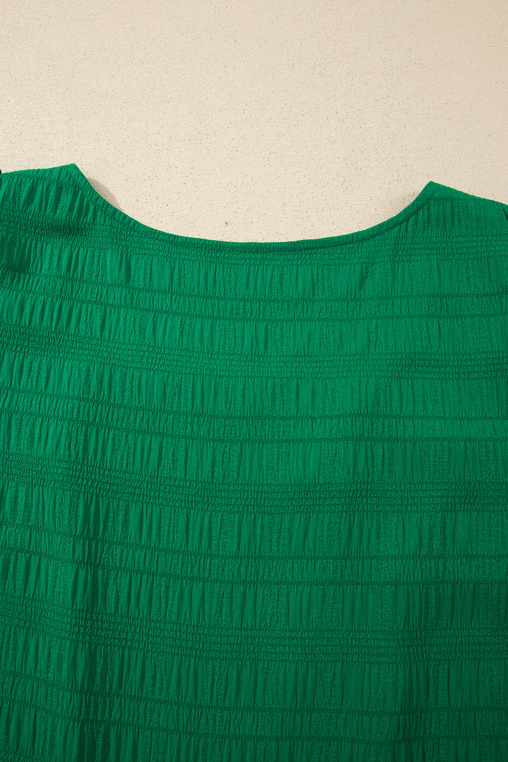 Dark Green Textured Square Neck Top and Shirred High Waist Shorts Set