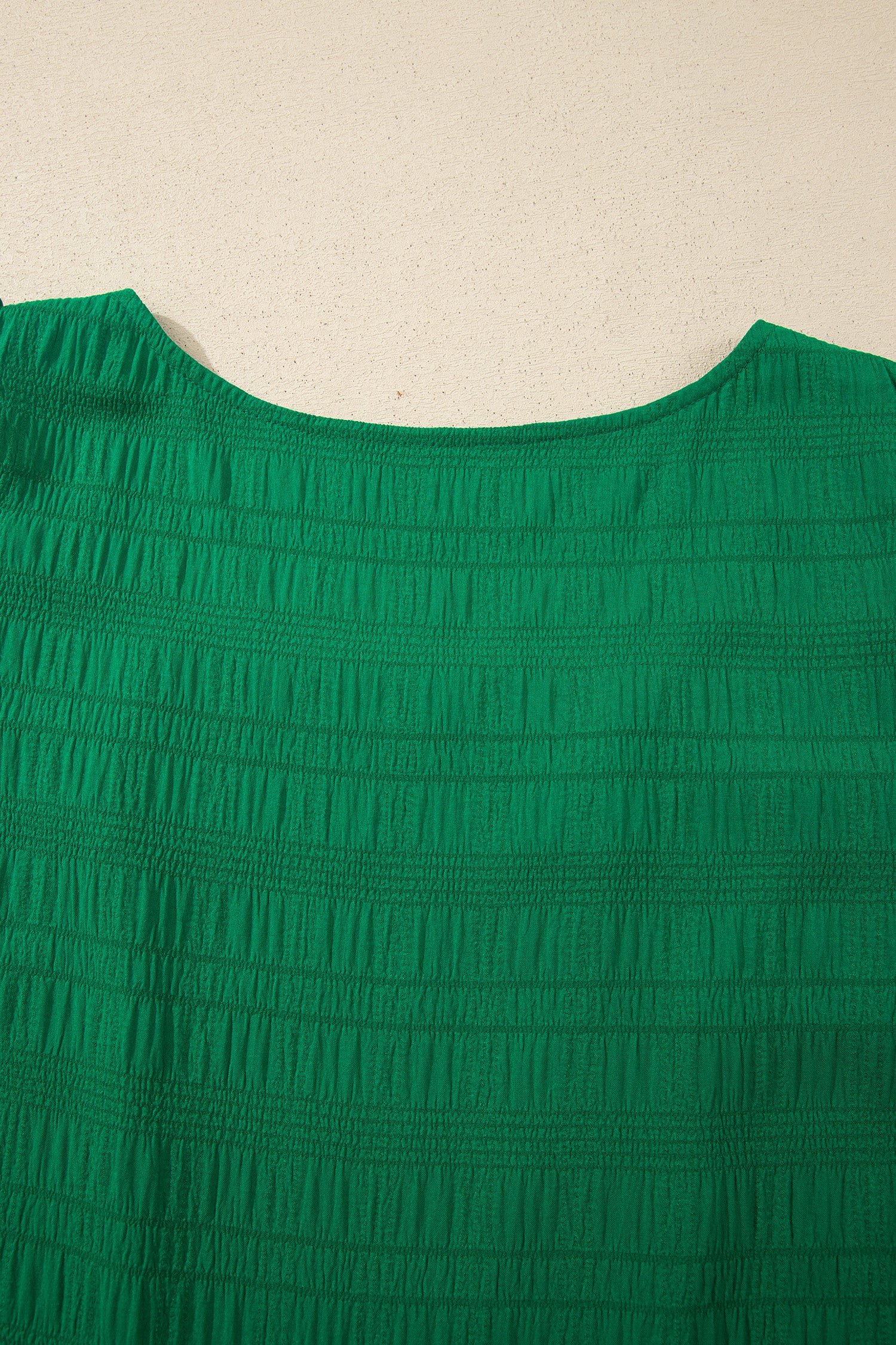 Dark Green Textured Square Neck Top and Shirred High Waist Shorts Set