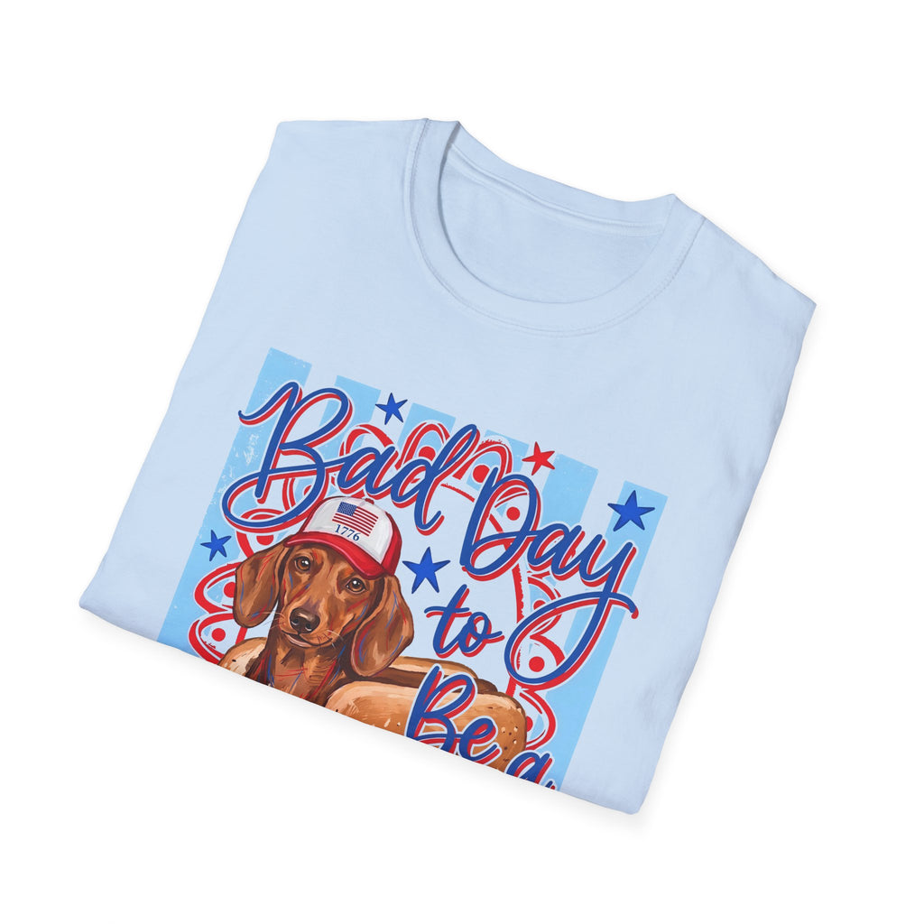 Baseball Dachshund T-Shirt — "Ball Day to Be a Hotdog" Cute Dog Baseball Tee
