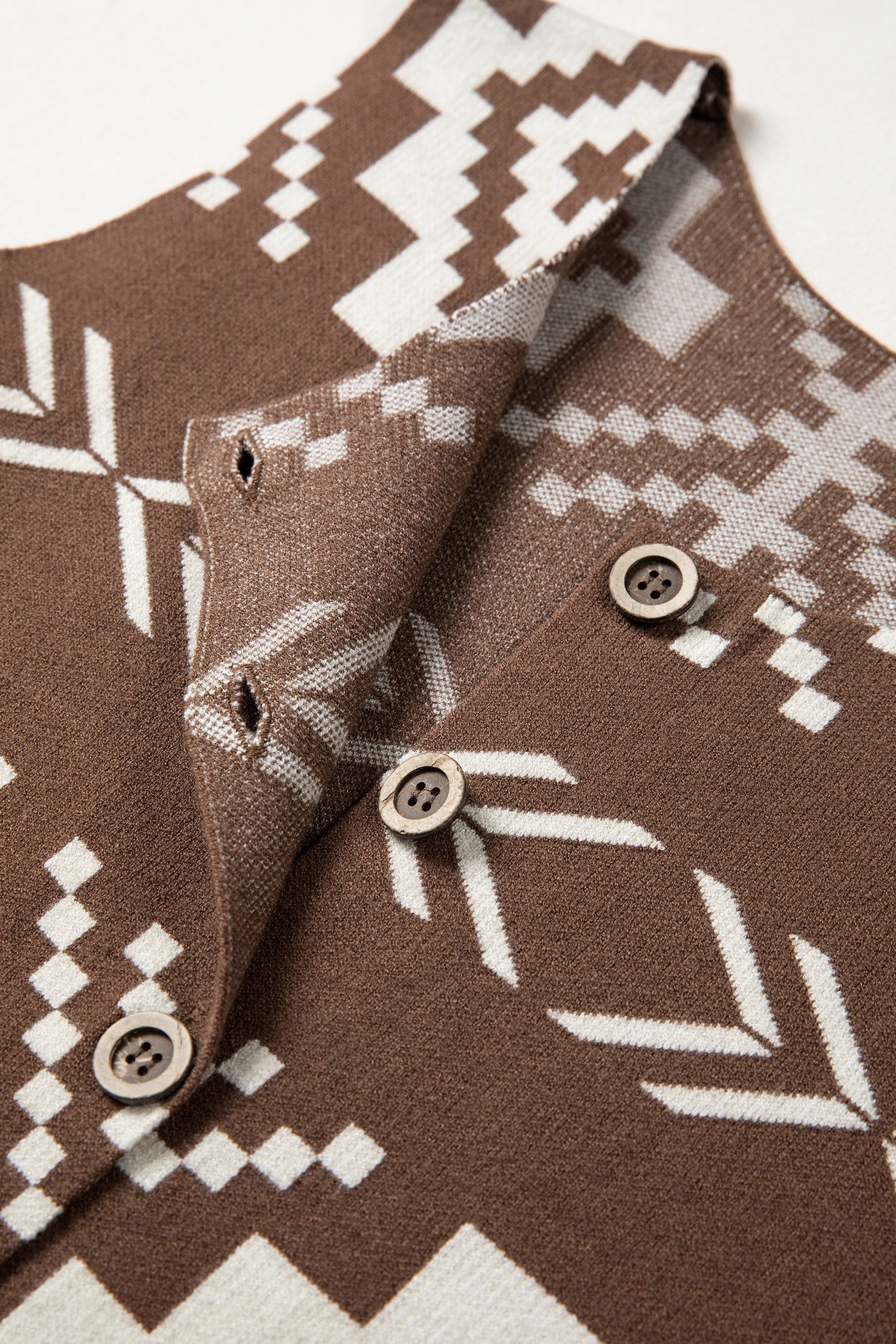 Brown Southwestern Aztec Button Square Neck Sweater Vest