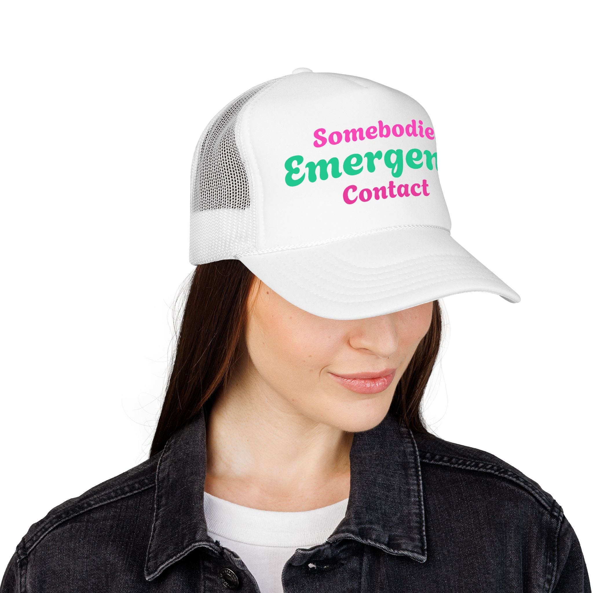 Trucker Hat — "Somebodies Emergency Contact" Retro Script Foam Cap