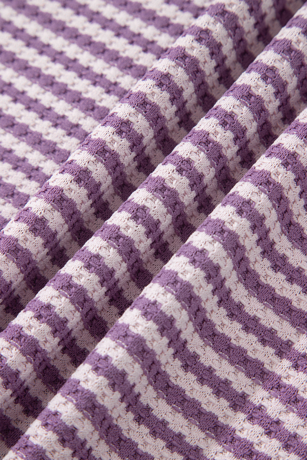 Purple Stripe Breathable Textured Knit Short 2pcs Set
