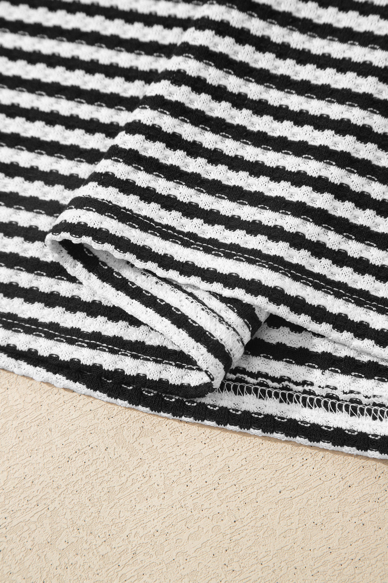 Black Stripe Breathable Textured Knit Short 2pcs Set