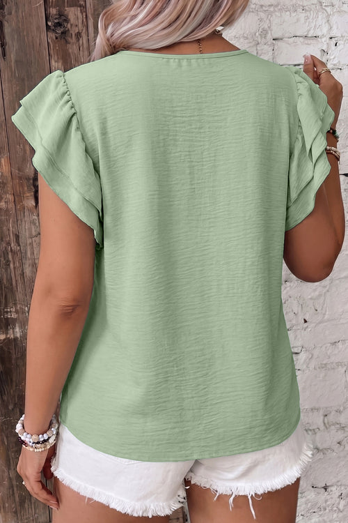 Clearly Aqua Plus Size Crew Neck Ruffle Sleeve Top
