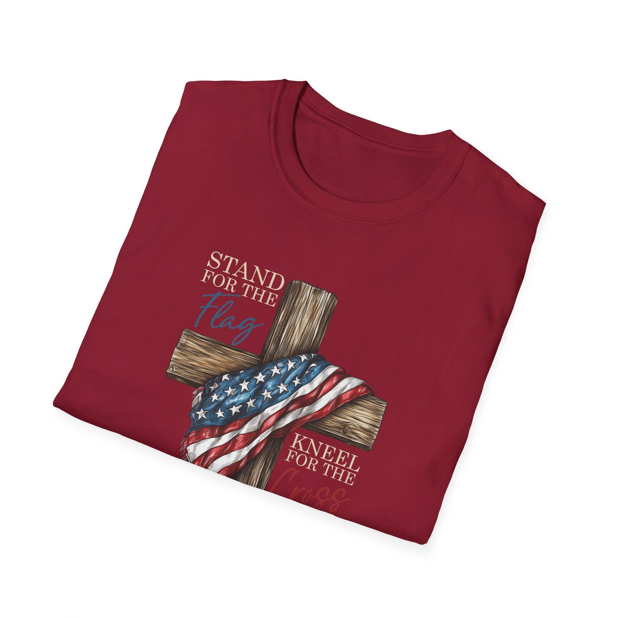 Flag & Cross T-Shirt — American Flag Draped Christian Cross Tee