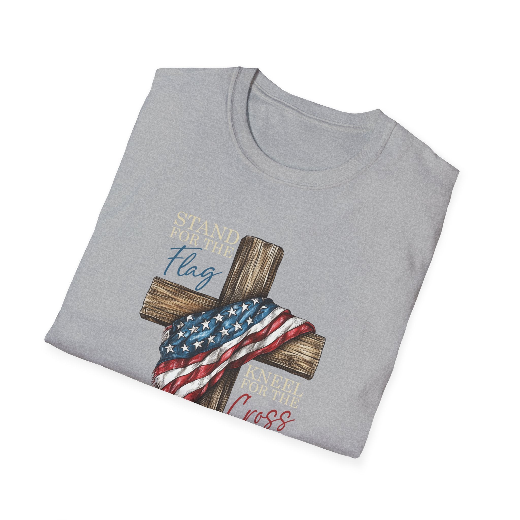 Flag & Cross T-Shirt — American Flag Draped Christian Cross Tee