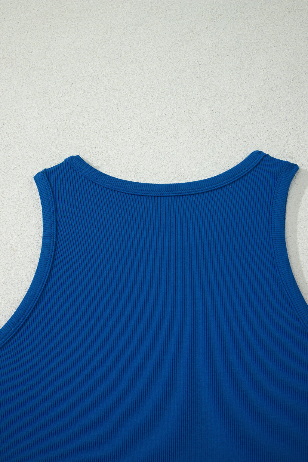 Dark Blue Ribbed Slim Tank Pocketed Wide Leg Shorts Set