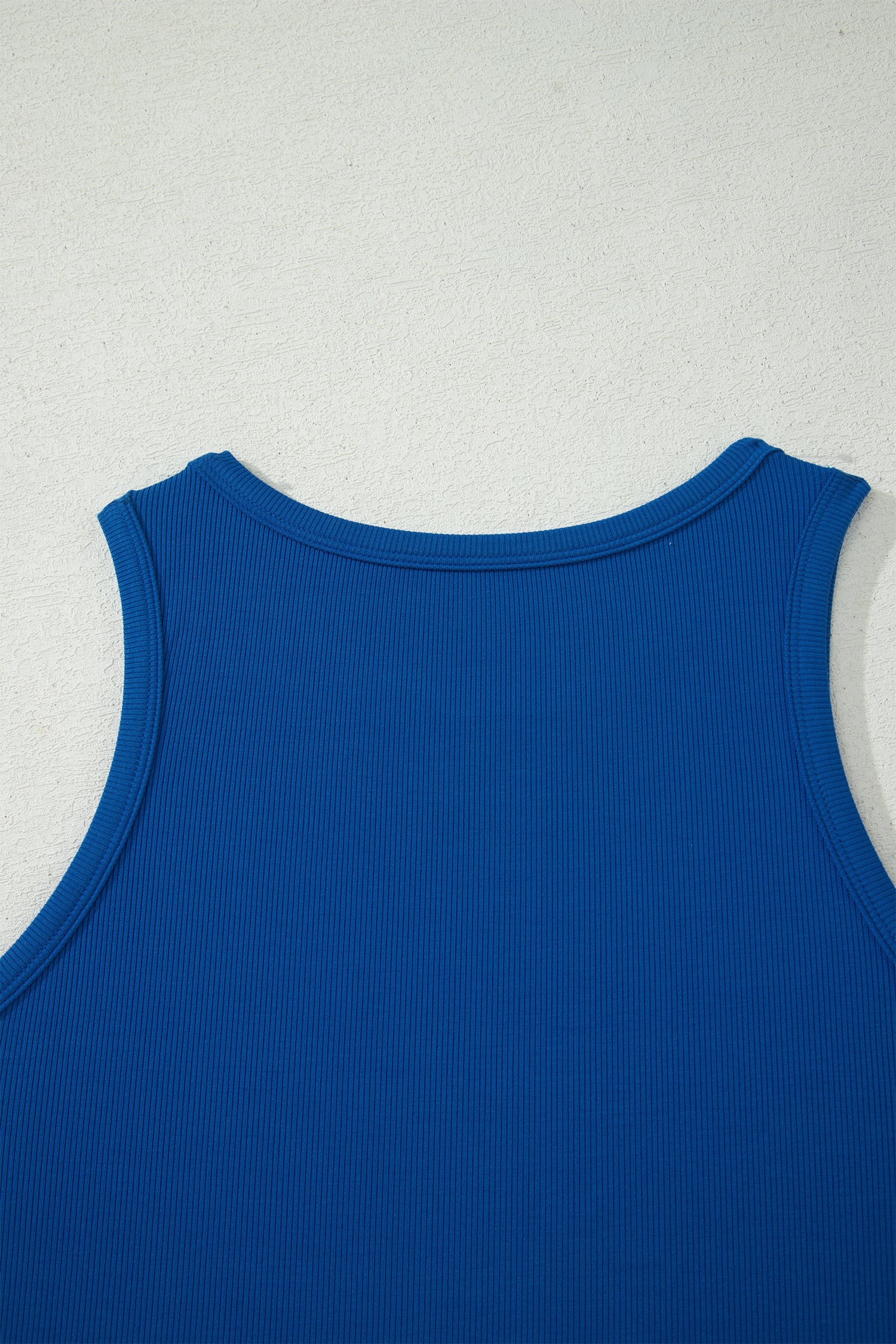 Dark Blue Ribbed Slim Tank Pocketed Wide Leg Shorts Set