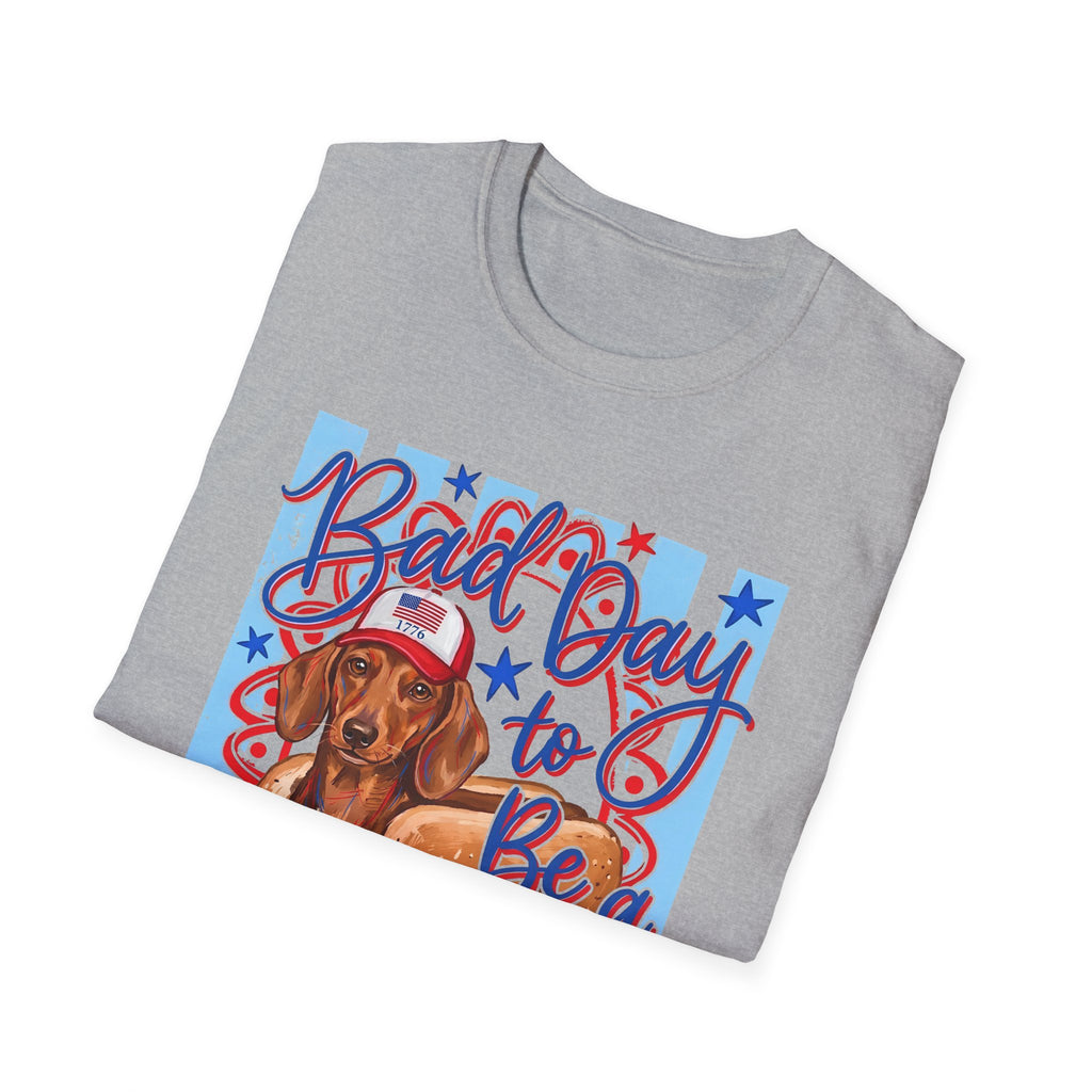Baseball Dachshund T-Shirt — "Ball Day to Be a Hotdog" Cute Dog Baseball Tee