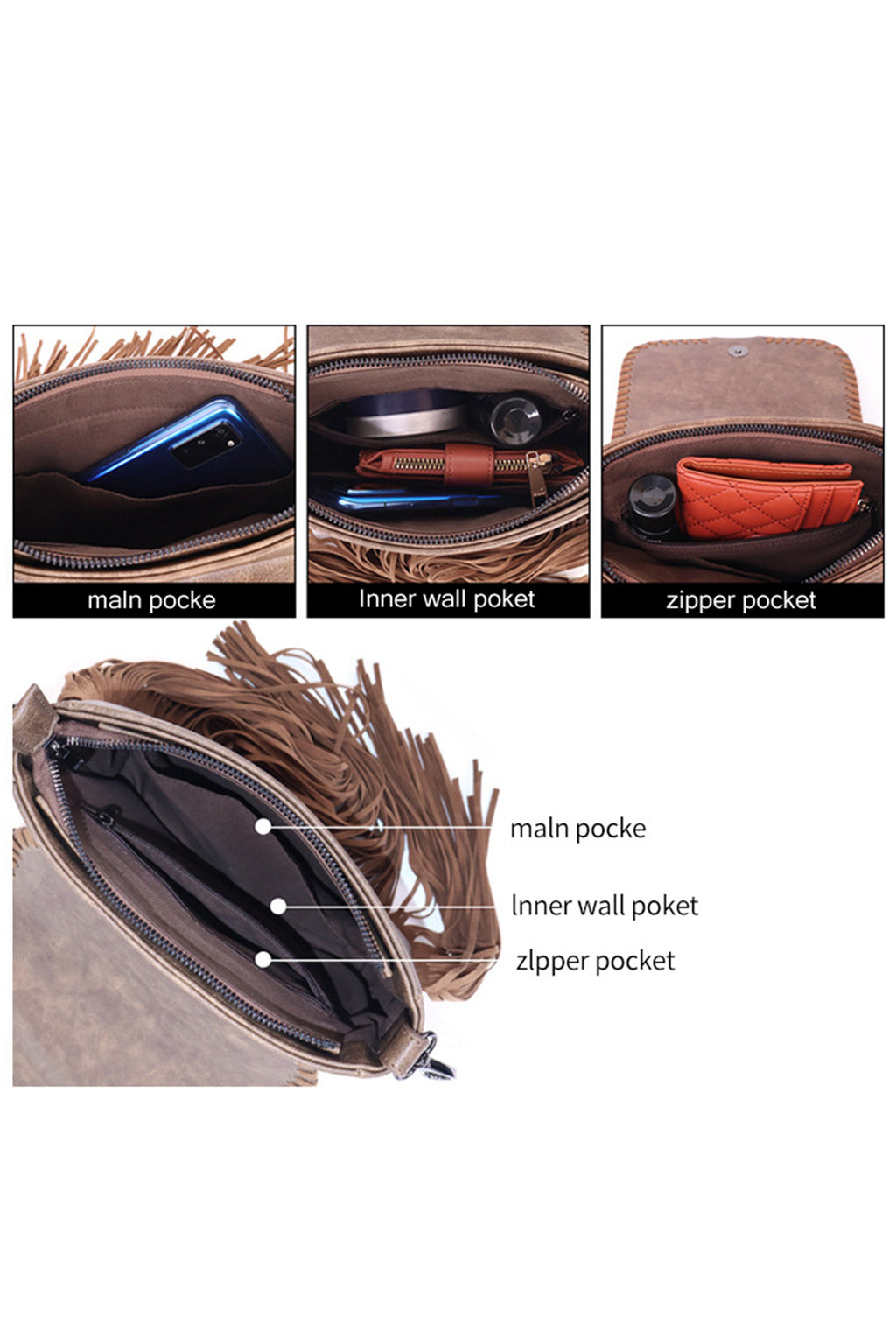 Coffee Western Aztec Bohemian Tassel PU Leather Bag