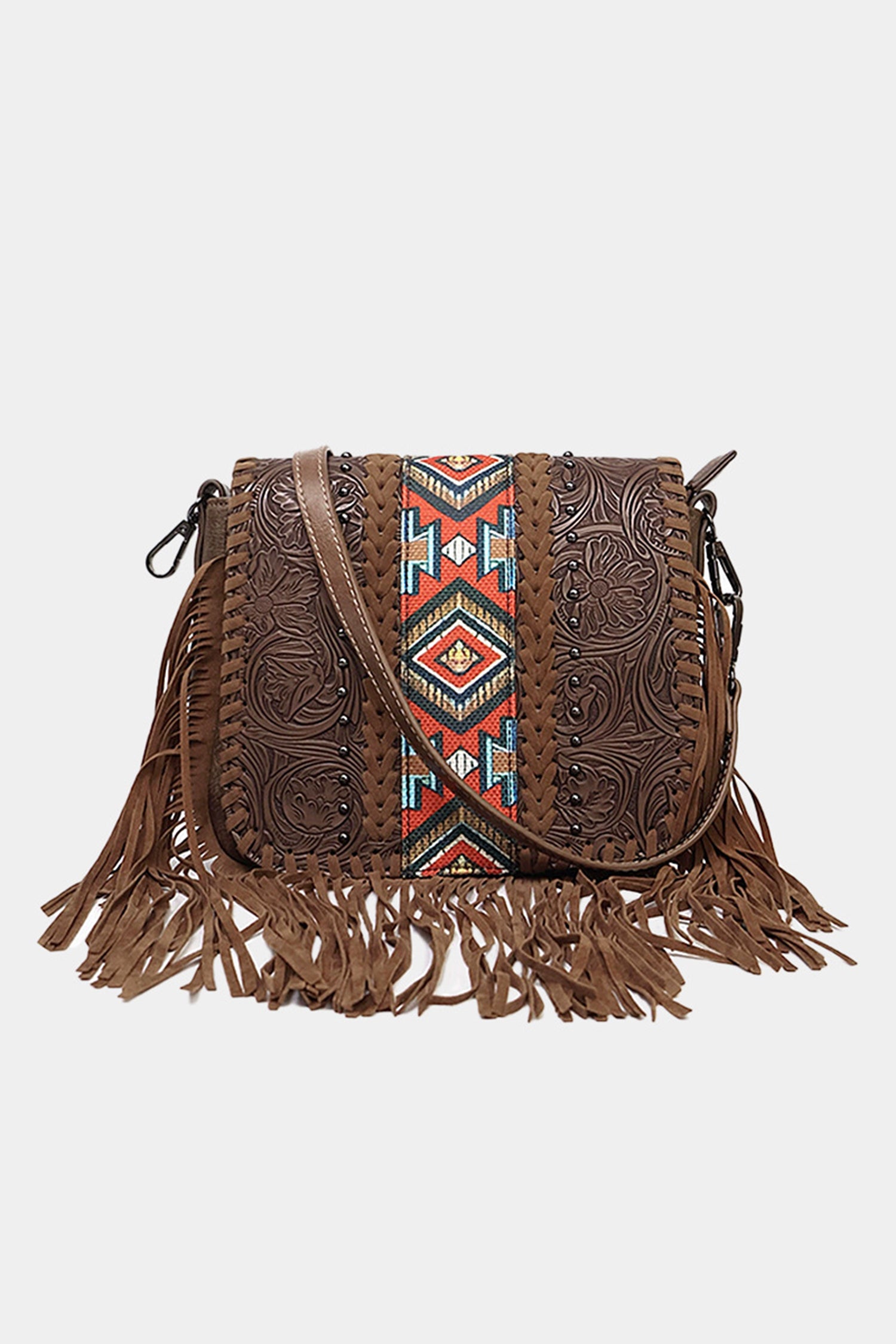 Coffee Western Aztec Bohemian Tassel PU Leather Bag