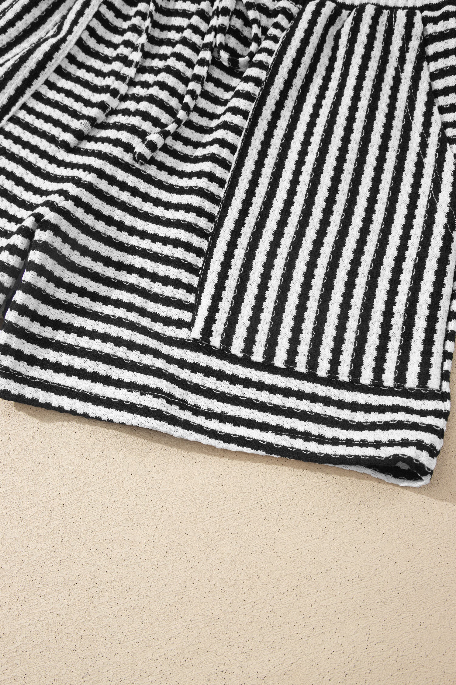 Black Stripe Breathable Textured Knit Short 2pcs Set