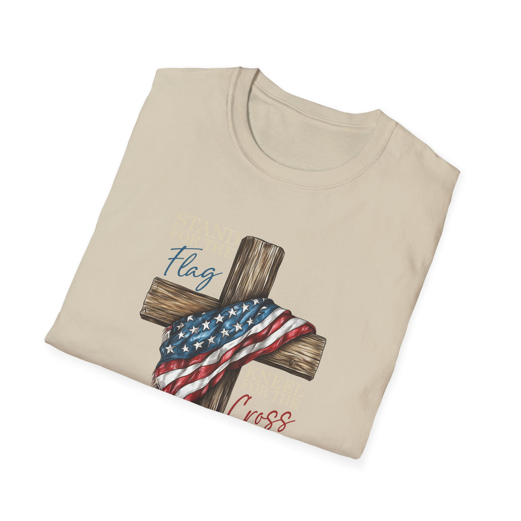 Flag & Cross T-Shirt — American Flag Draped Christian Cross Tee
