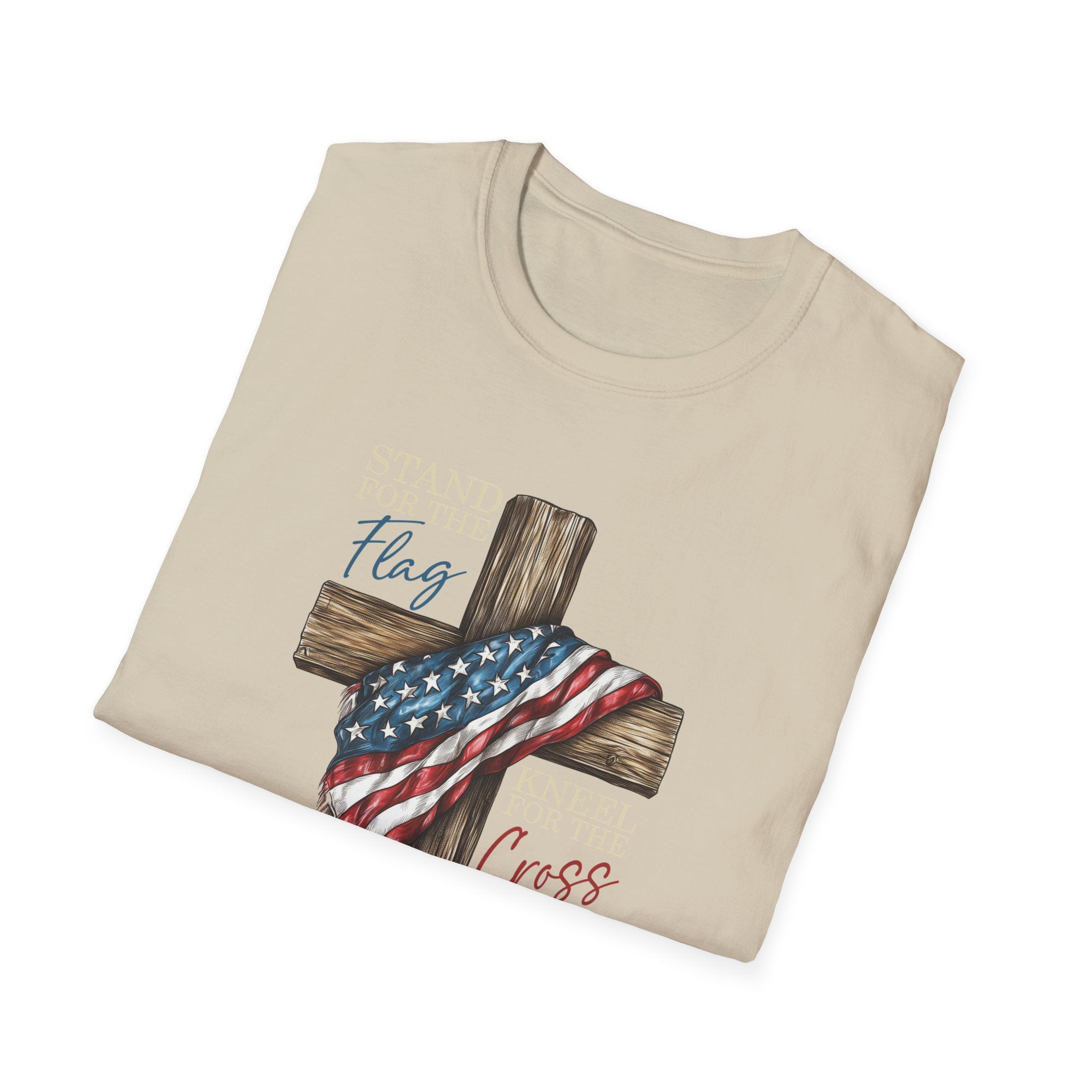 Flag & Cross T-Shirt — American Flag Draped Christian Cross Tee