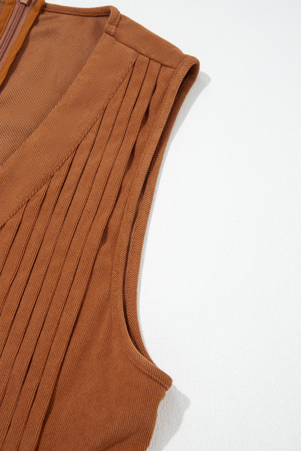 Cinnamon Solid Color Tie V Neck Sleeveless Corduroy Romper