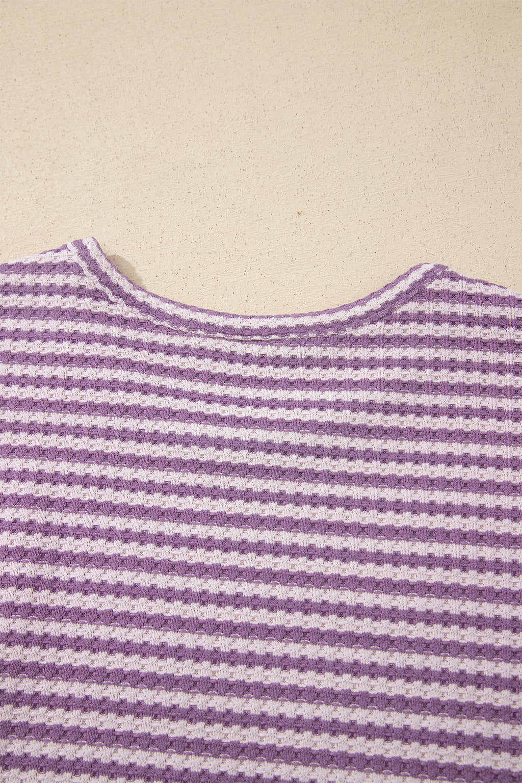 Purple Stripe Breathable Textured Knit Short 2pcs Set
