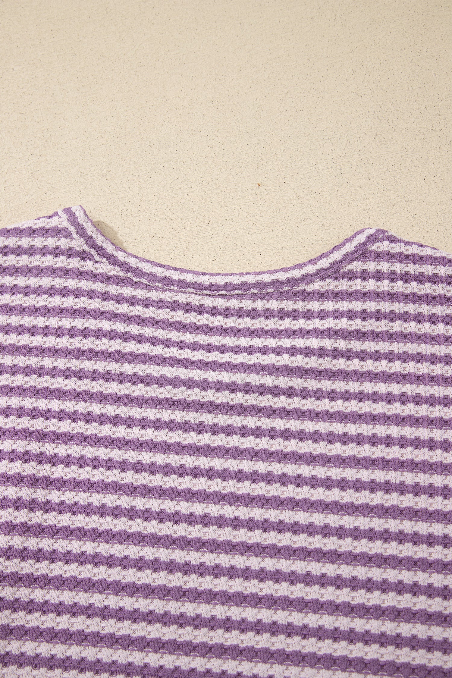Purple Stripe Breathable Textured Knit Short 2pcs Set