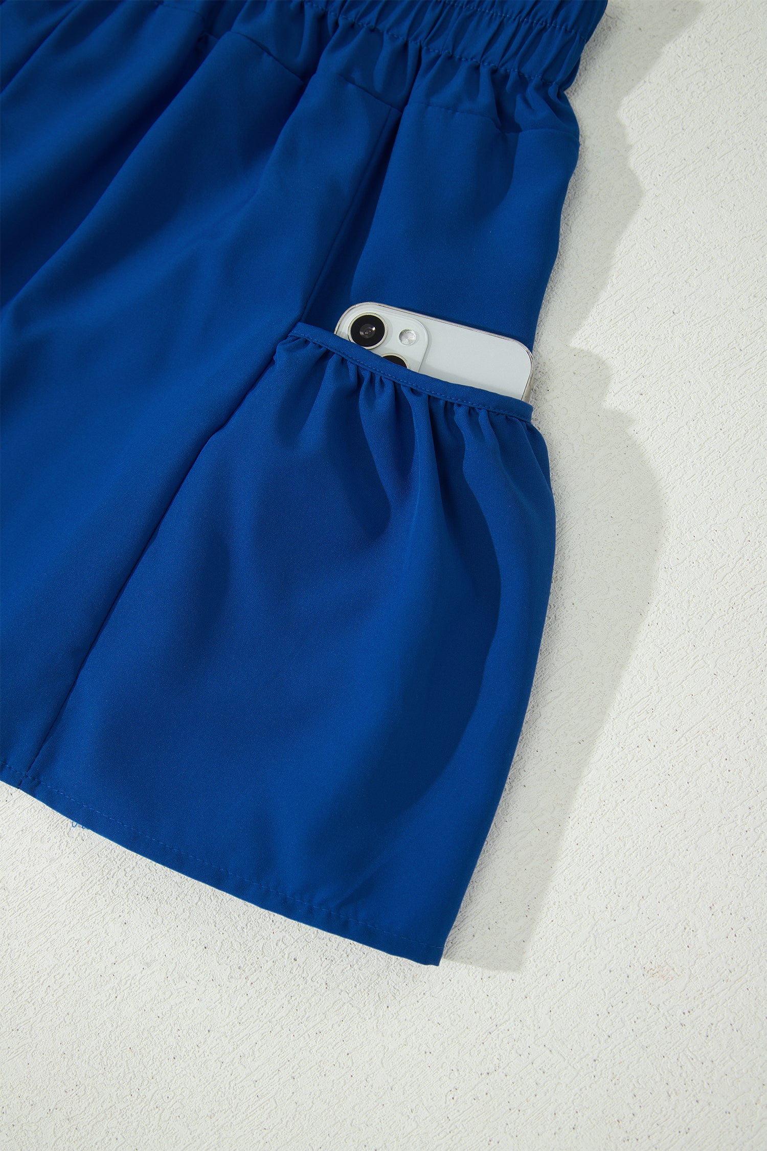 Dark Blue Ribbed Slim Tank Pocketed Wide Leg Shorts Set