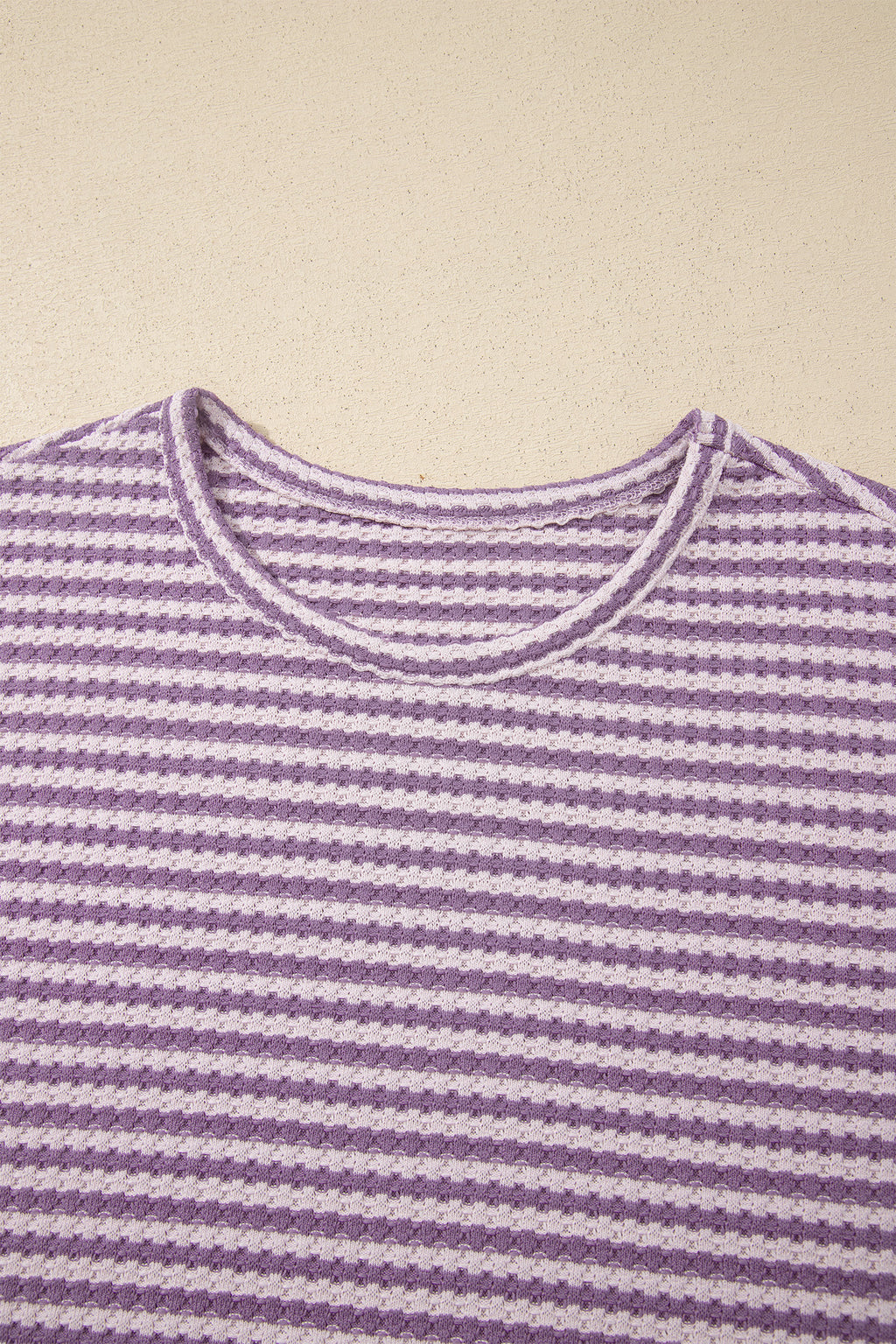 Purple Stripe Breathable Textured Knit Short 2pcs Set