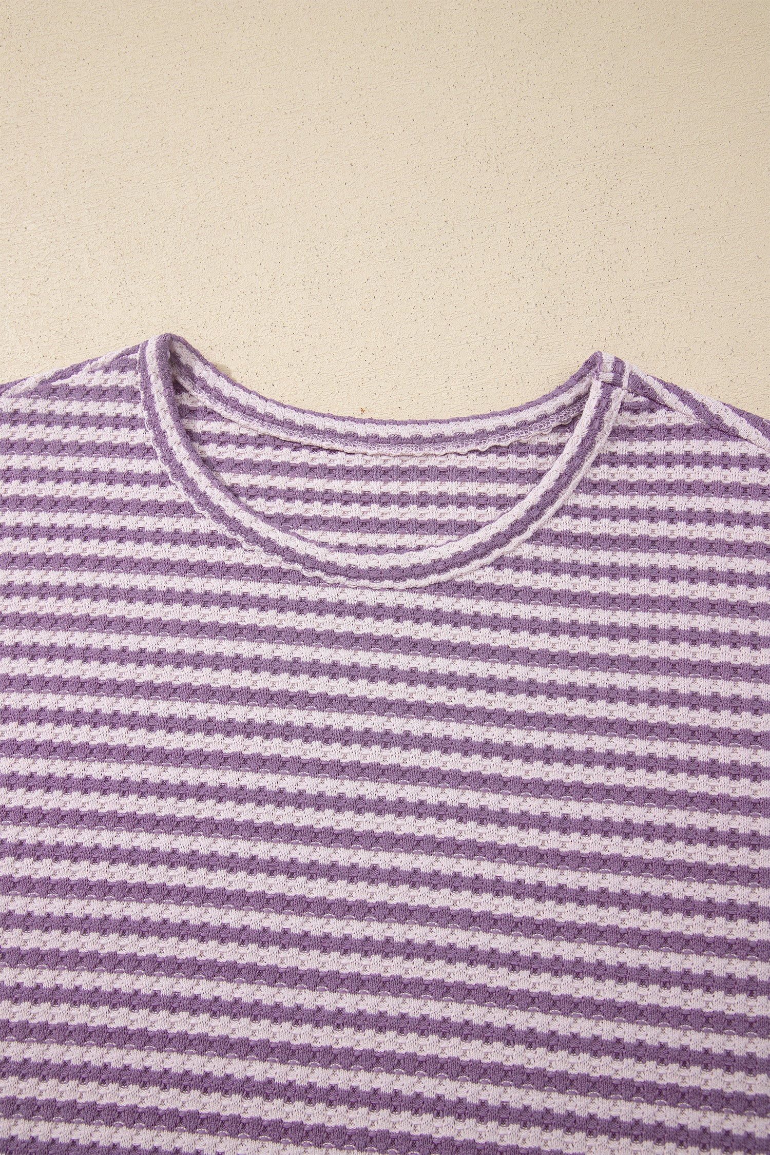 Purple Stripe Breathable Textured Knit Short 2pcs Set