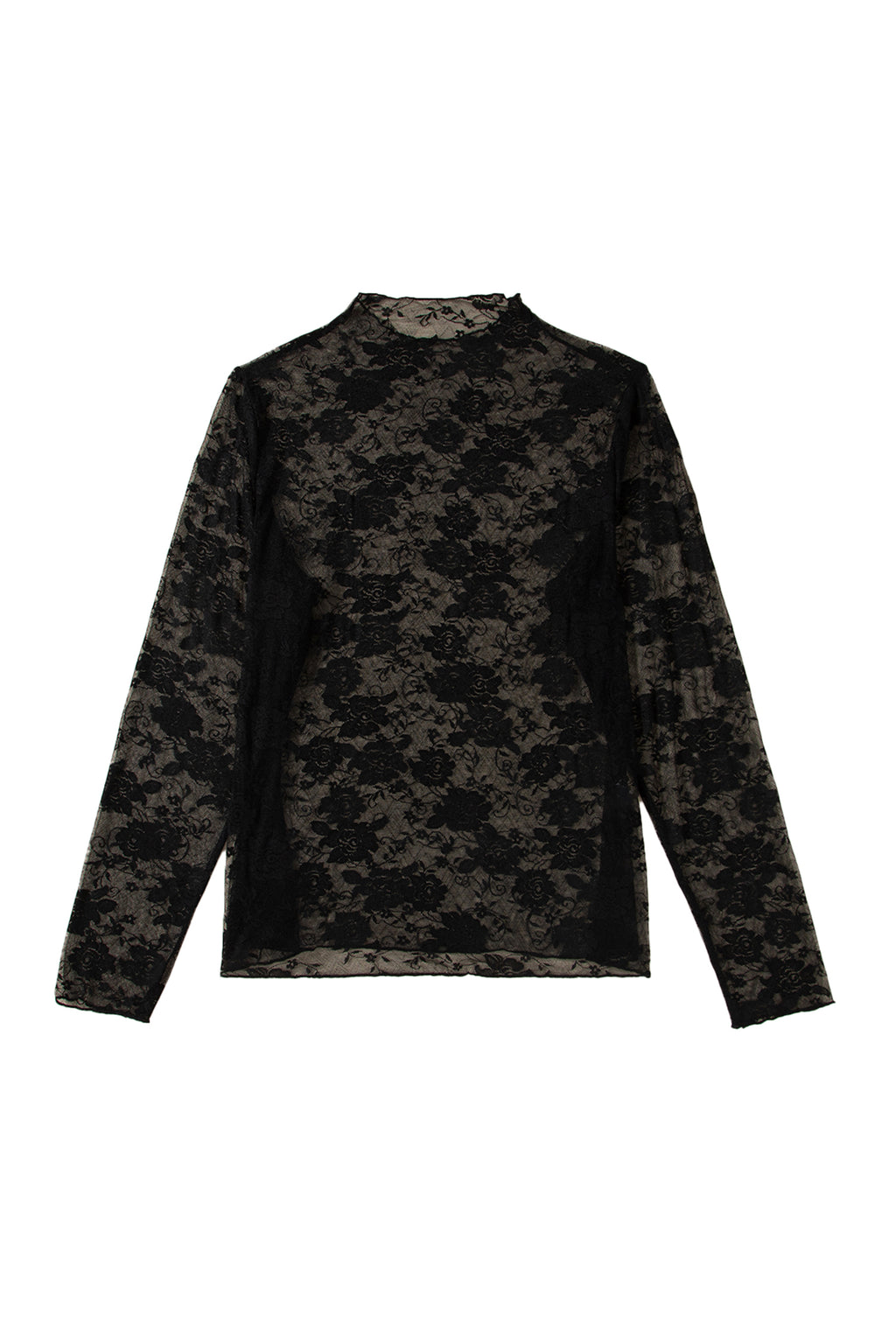 Black Plus Size Floral Mesh Long Sleeve Top