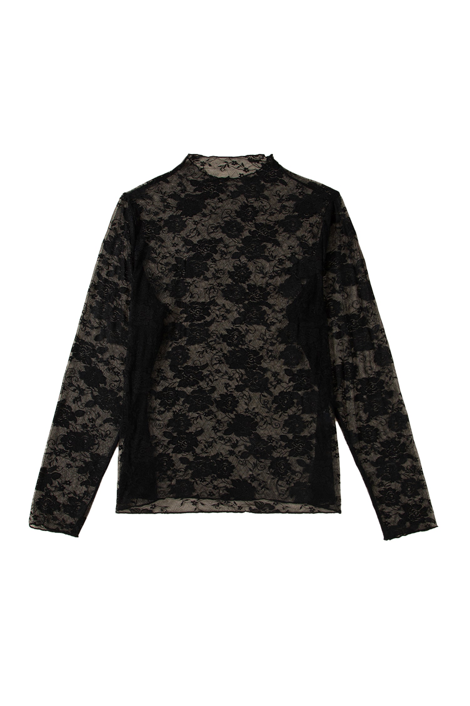 Black Plus Size Floral Mesh Long Sleeve Top