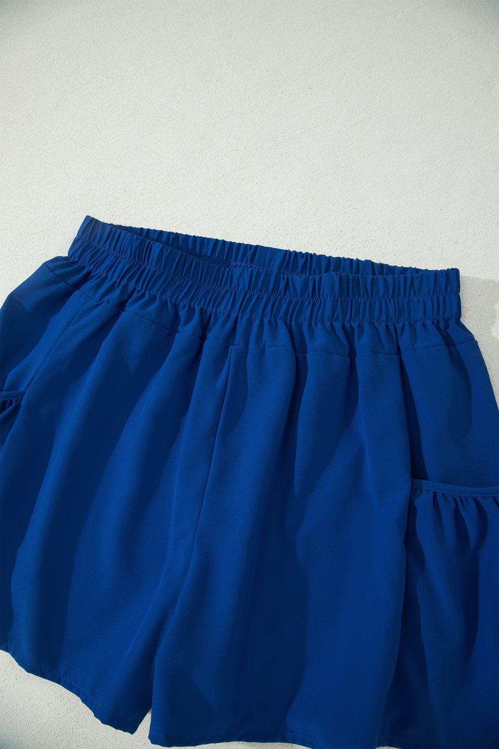 Dark Blue Ribbed Slim Tank Pocketed Wide Leg Shorts Set