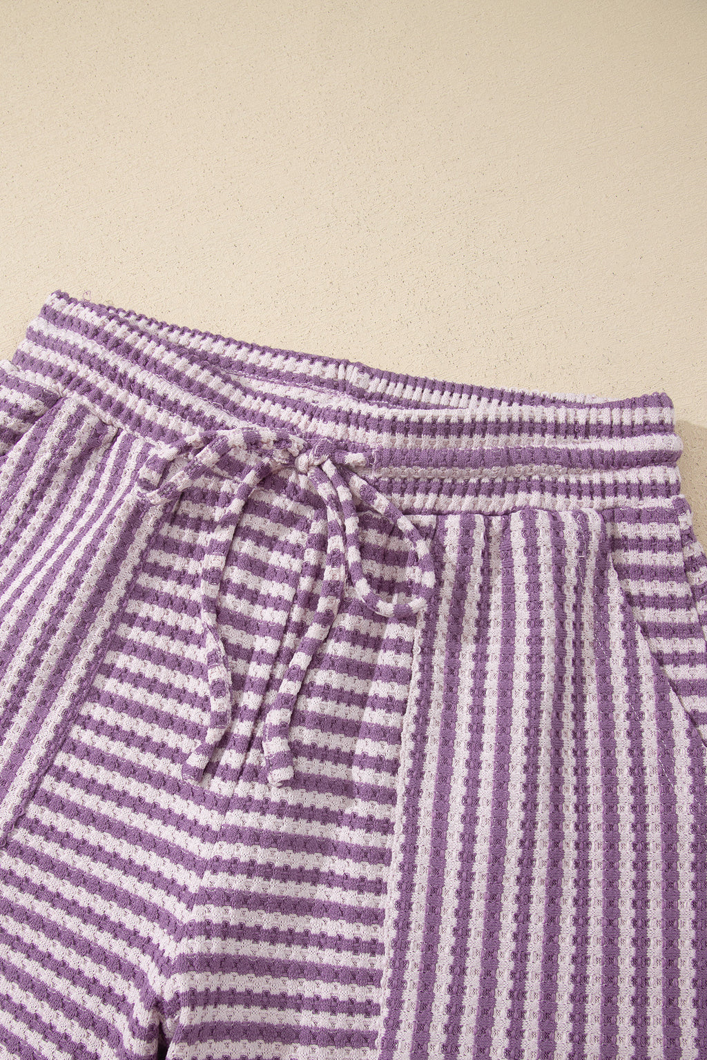 Purple Stripe Breathable Textured Knit Short 2pcs Set