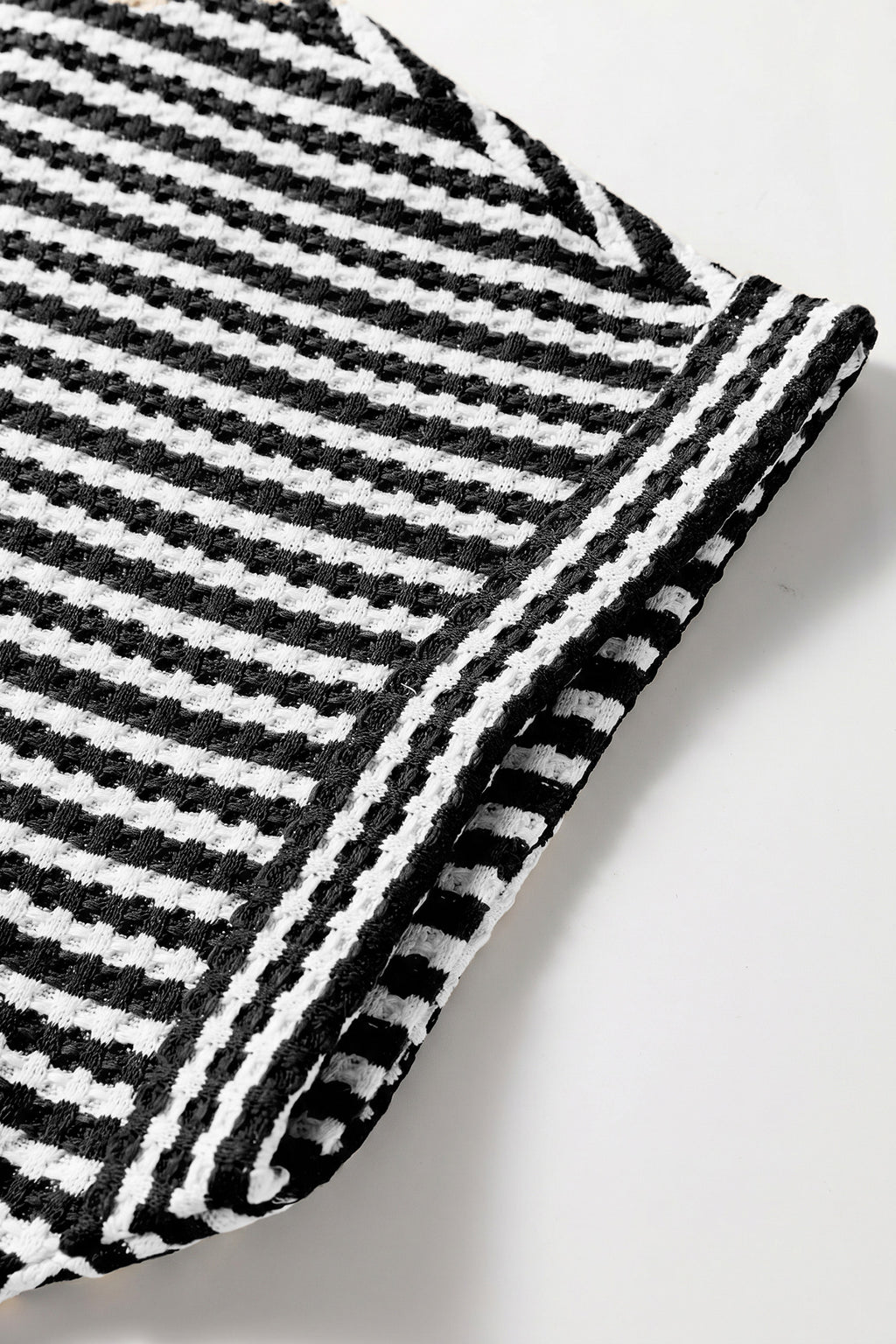 Black Stripe Breathable Textured Knit Short 2pcs Set
