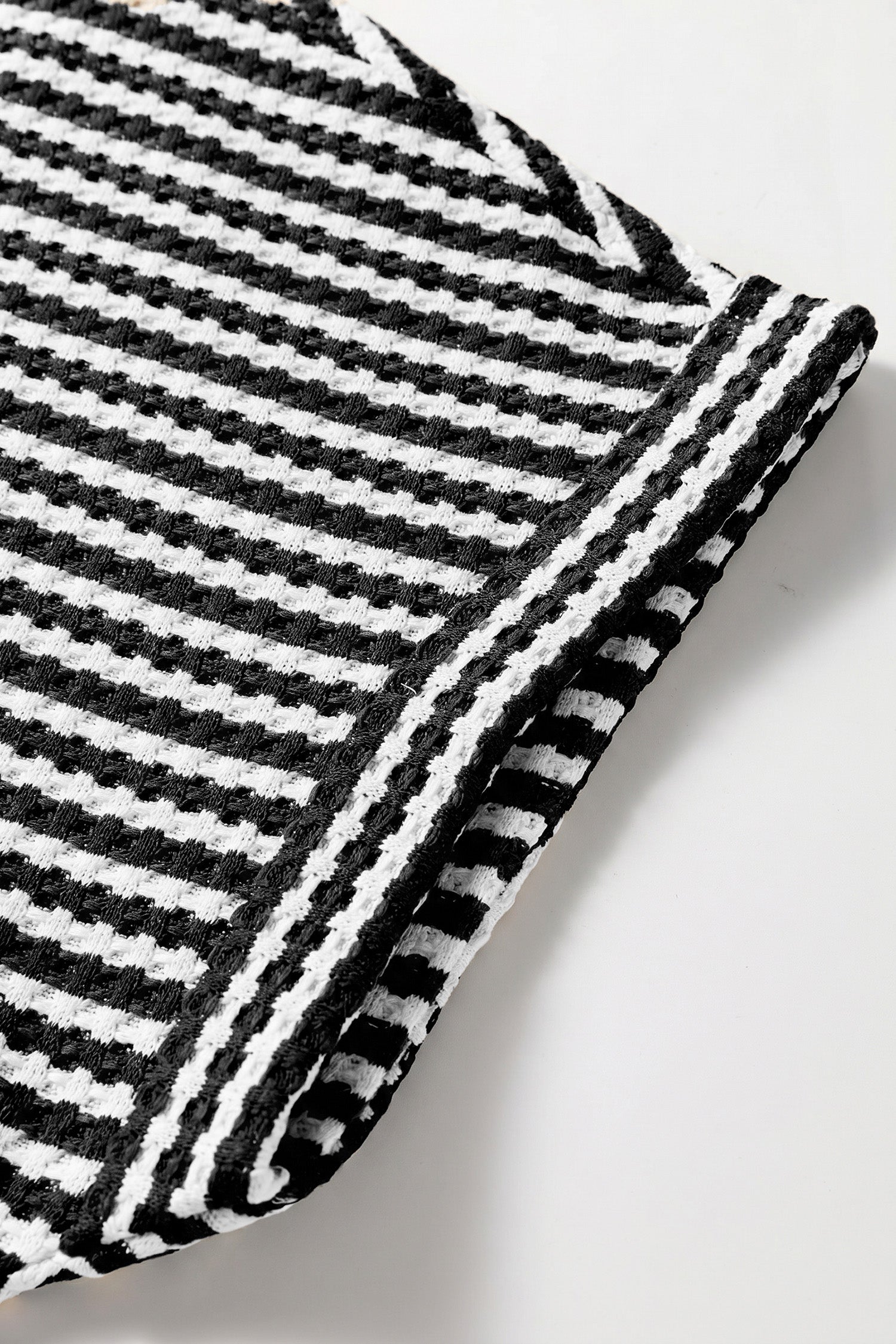 Black Stripe Breathable Textured Knit Short 2pcs Set