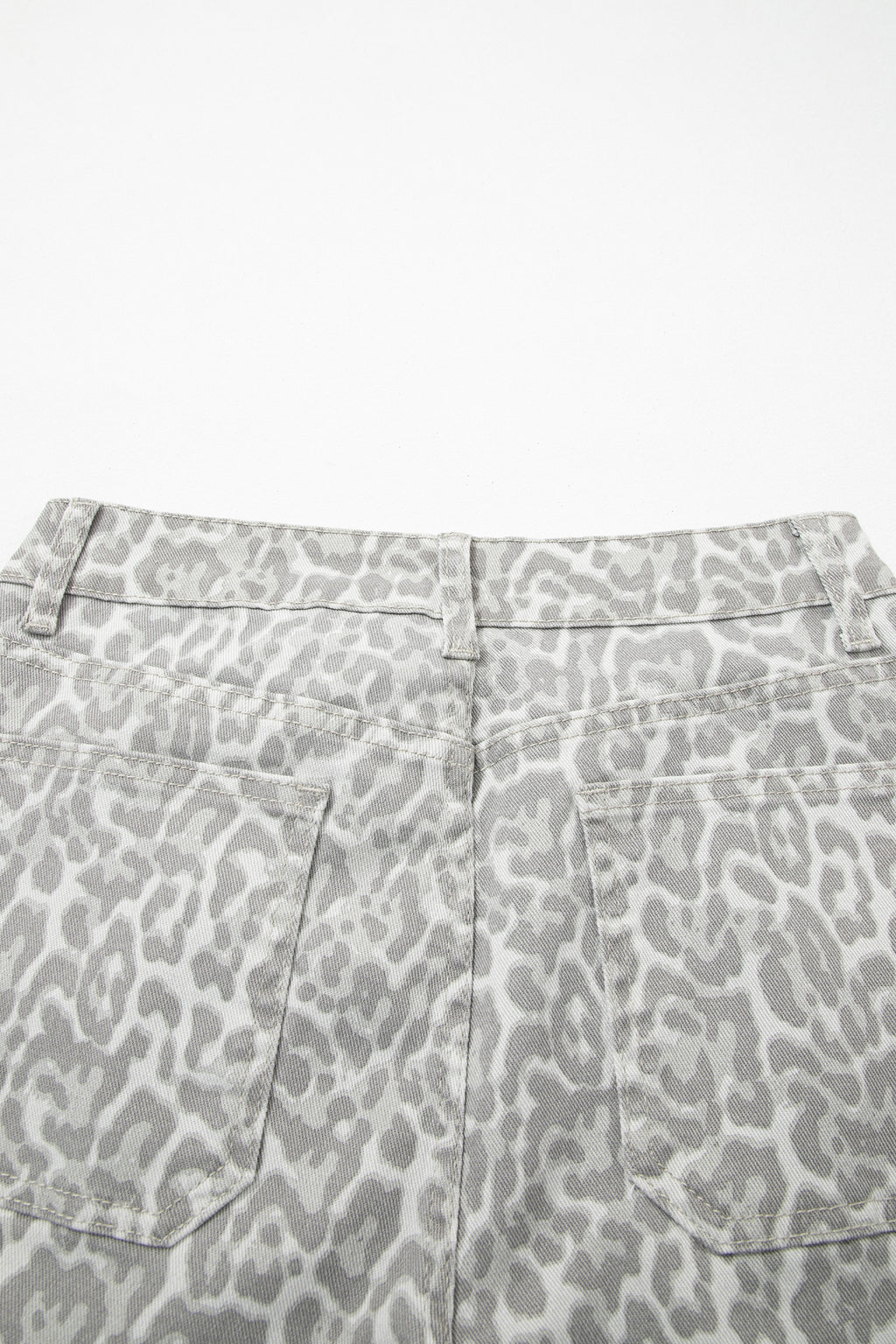 Gray Leopard Frayed Edge Wide Leg High Waist Jeans