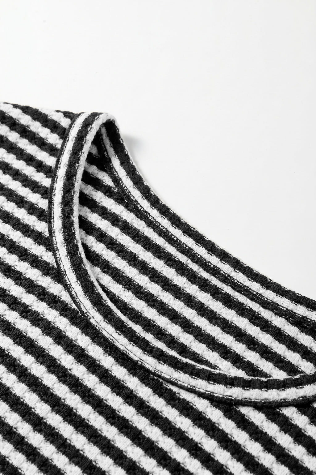 Black Stripe Breathable Textured Knit Short 2pcs Set