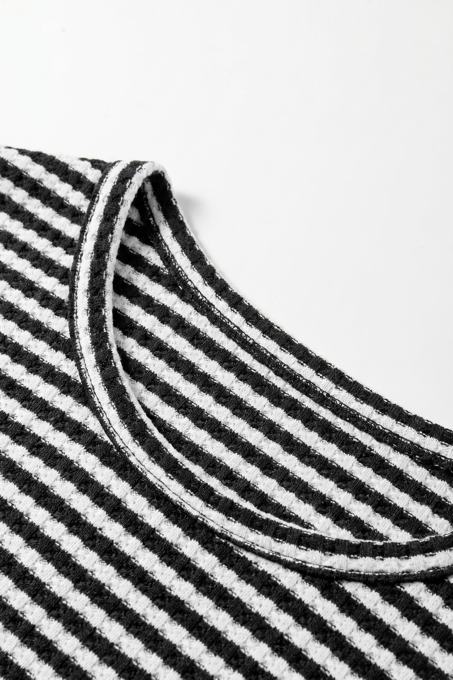 Black Stripe Breathable Textured Knit Short 2pcs Set