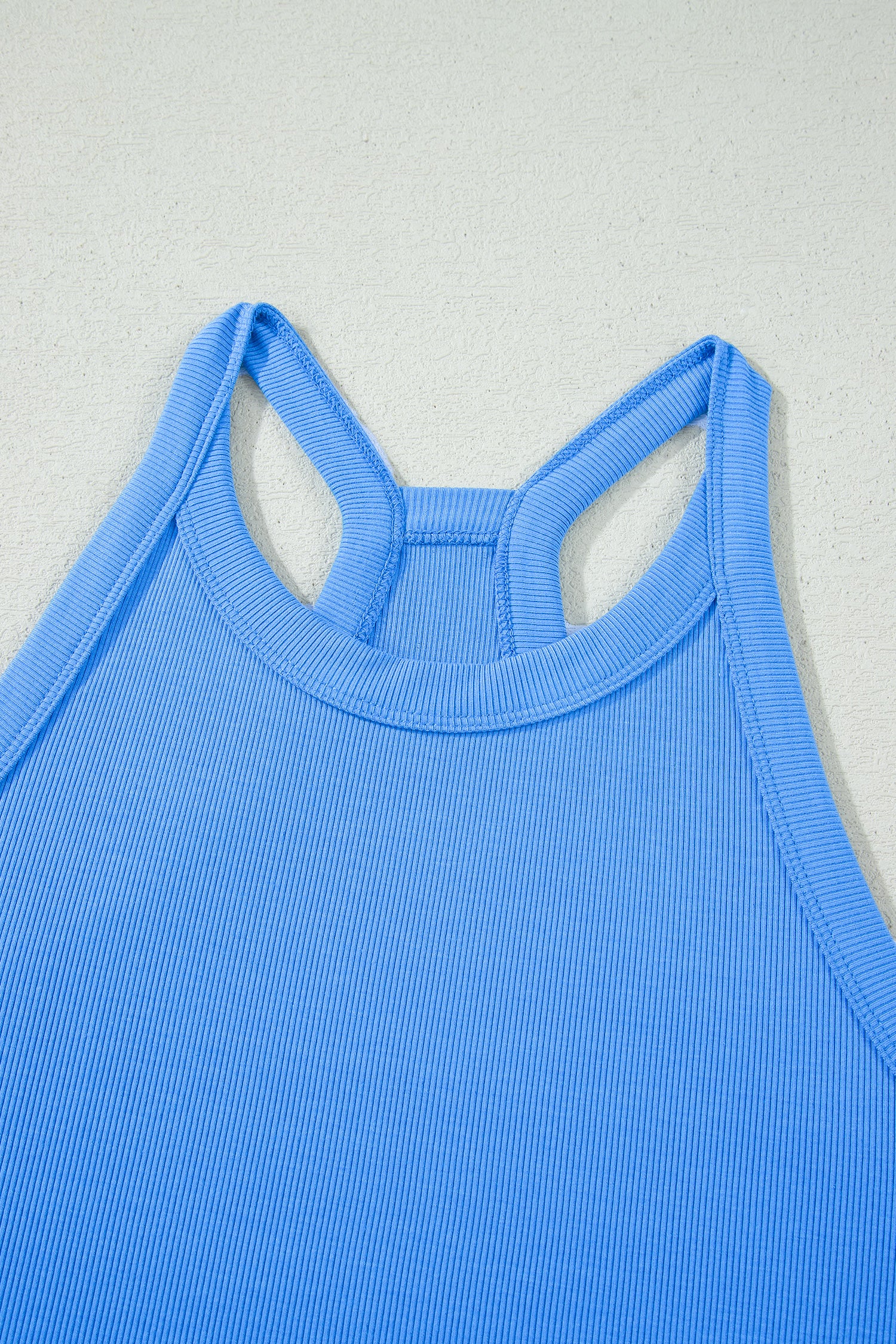 Sky Blue Slim Tank Top Elastic High Waist Shorts 2pcs Outfit