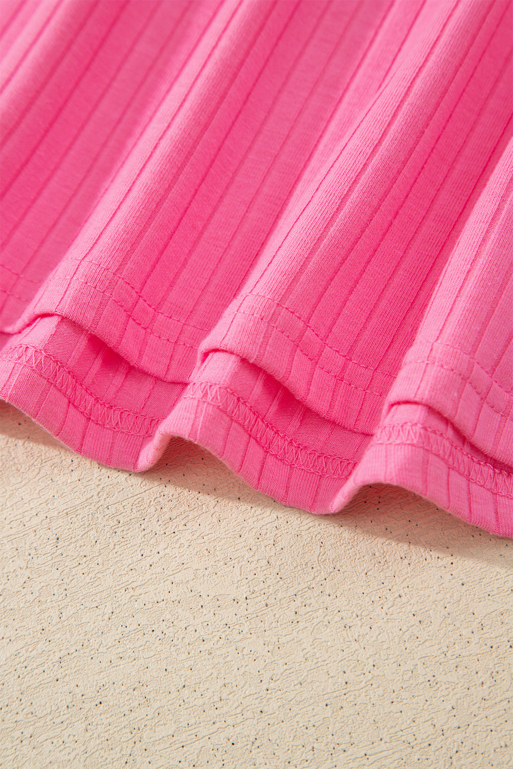 Sachet Pink Soft Ribbed Color Block Trim Casual Short Set