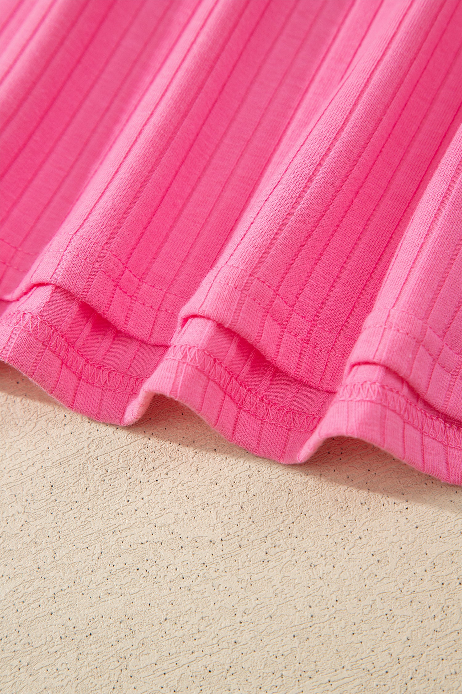 Sachet Pink Soft Ribbed Color Block Trim Casual Short Set