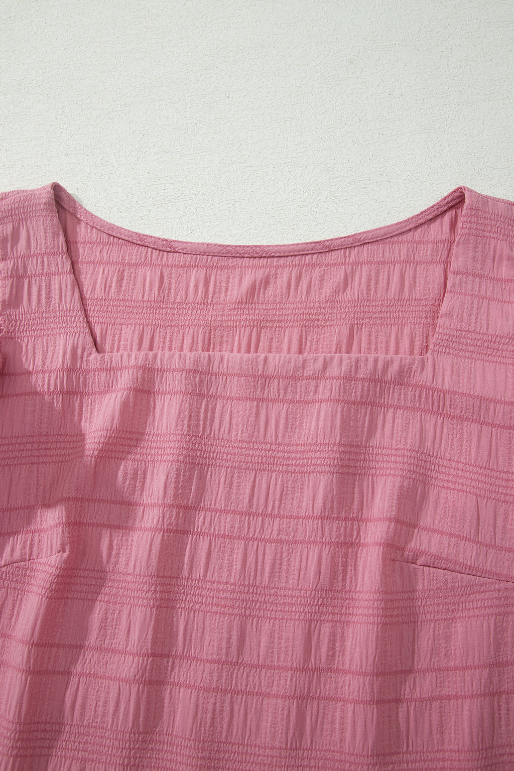 Peach Blossom Textured Square Neck Top and Shirred High Waist Shorts Set