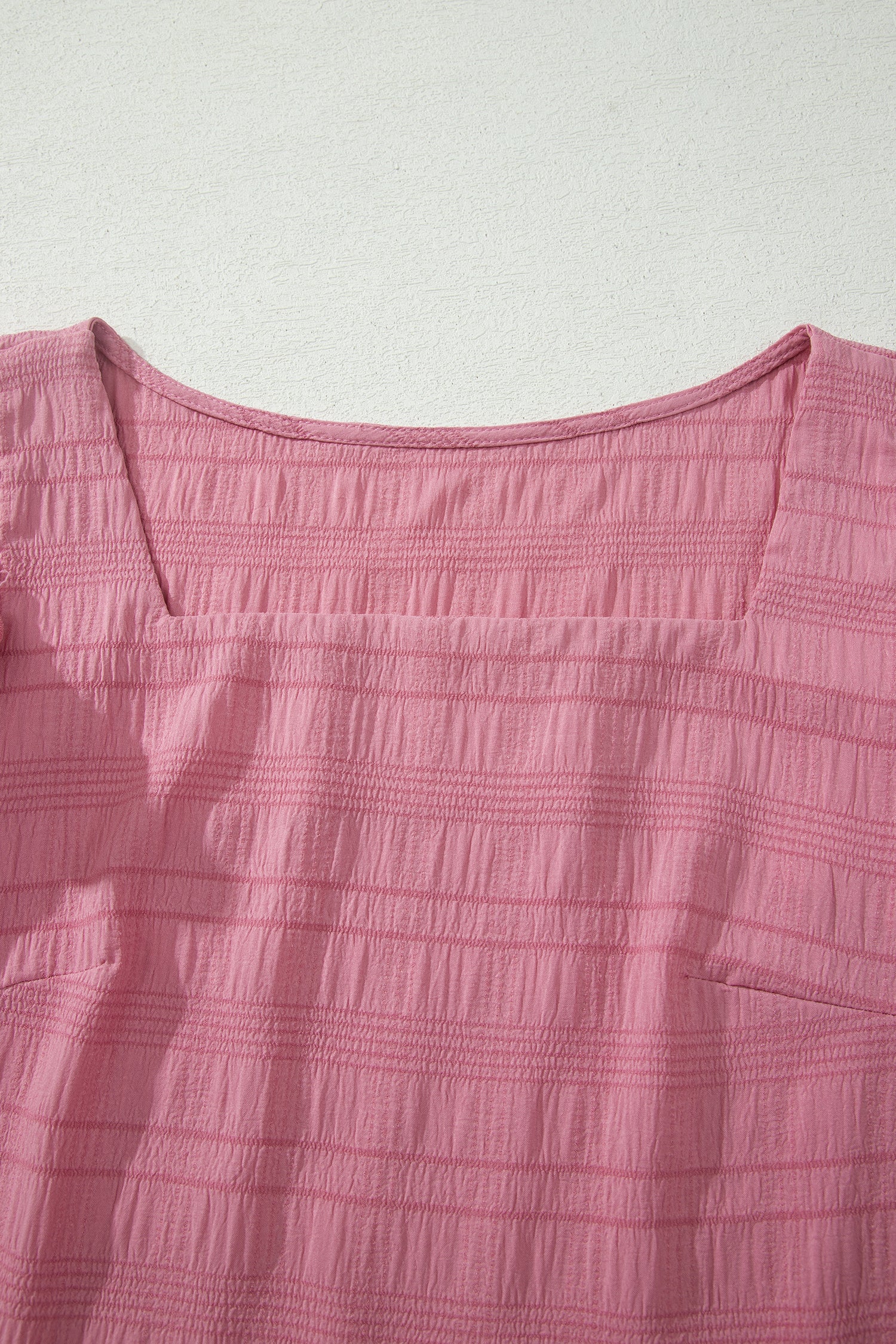 Peach Blossom Textured Square Neck Top and Shirred High Waist Shorts Set