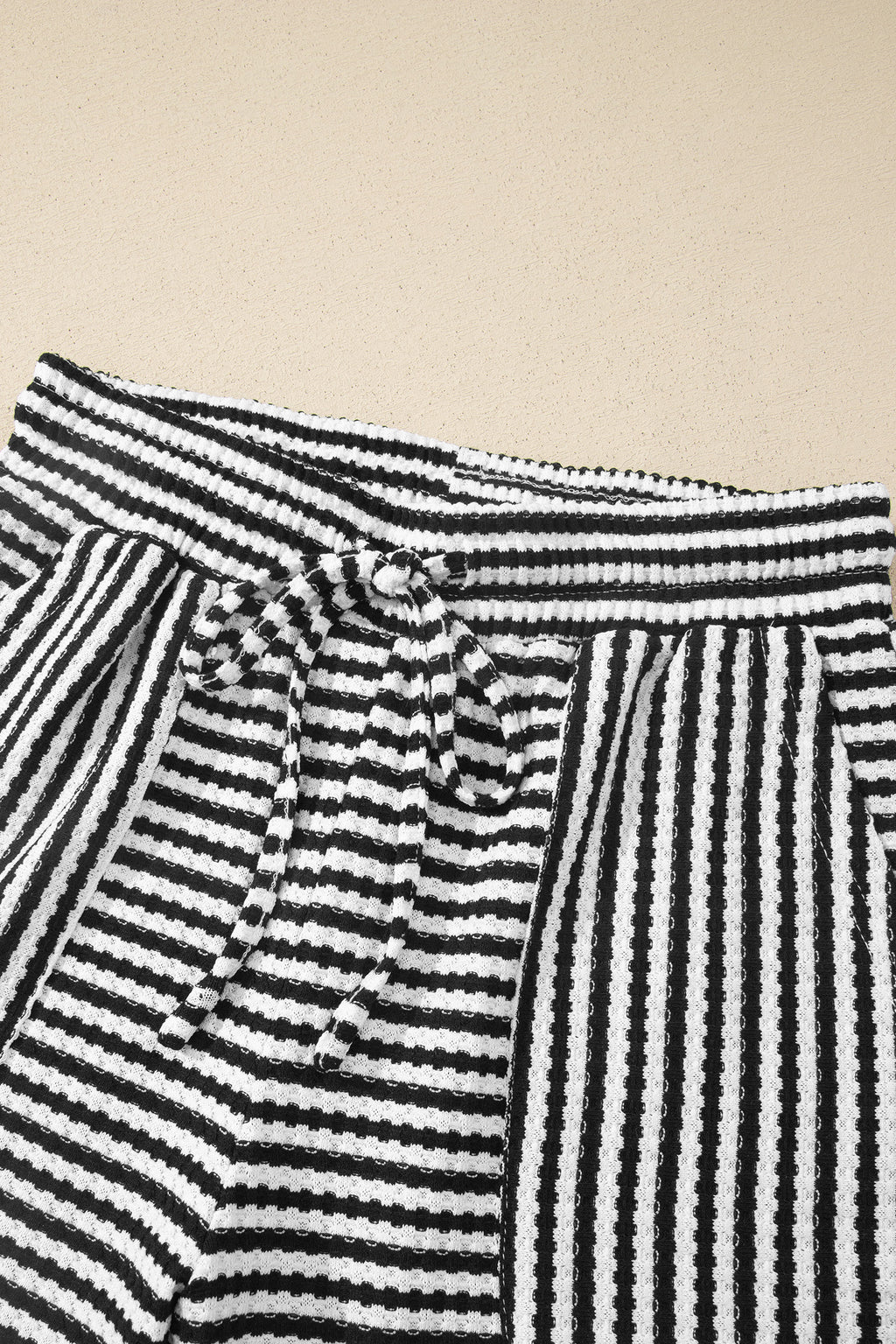 Black Stripe Breathable Textured Knit Short 2pcs Set