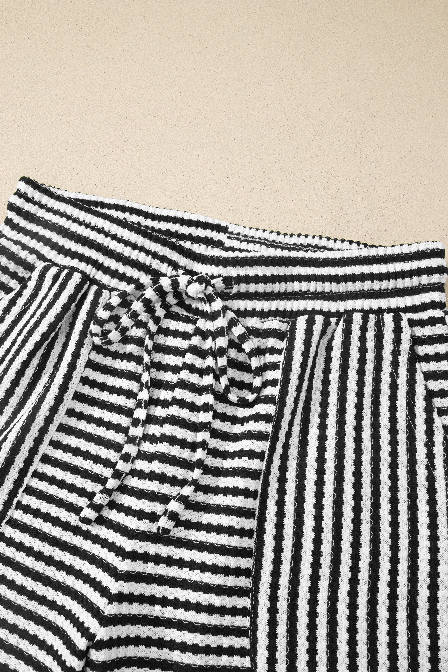 Black Stripe Breathable Textured Knit Short 2pcs Set